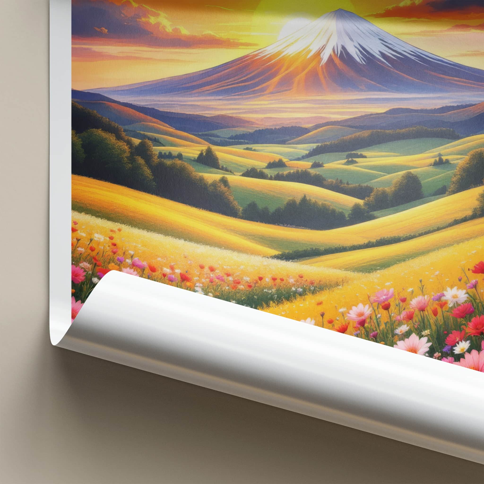 Hokkaido Poster - Japan Travel Art - Sunset Mountain Field Wall Decor