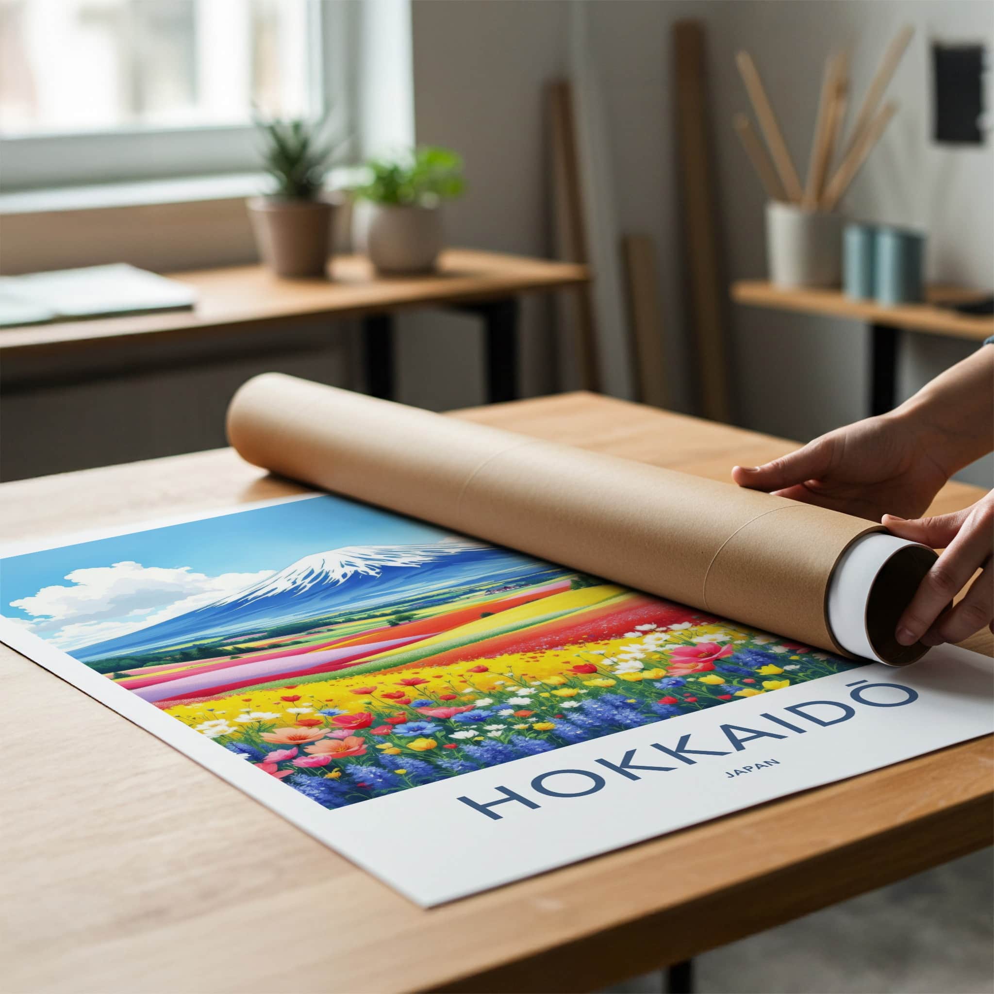Hokkaido Poster - Japan Travel Art - Vibrant Flower Fields Home Decor