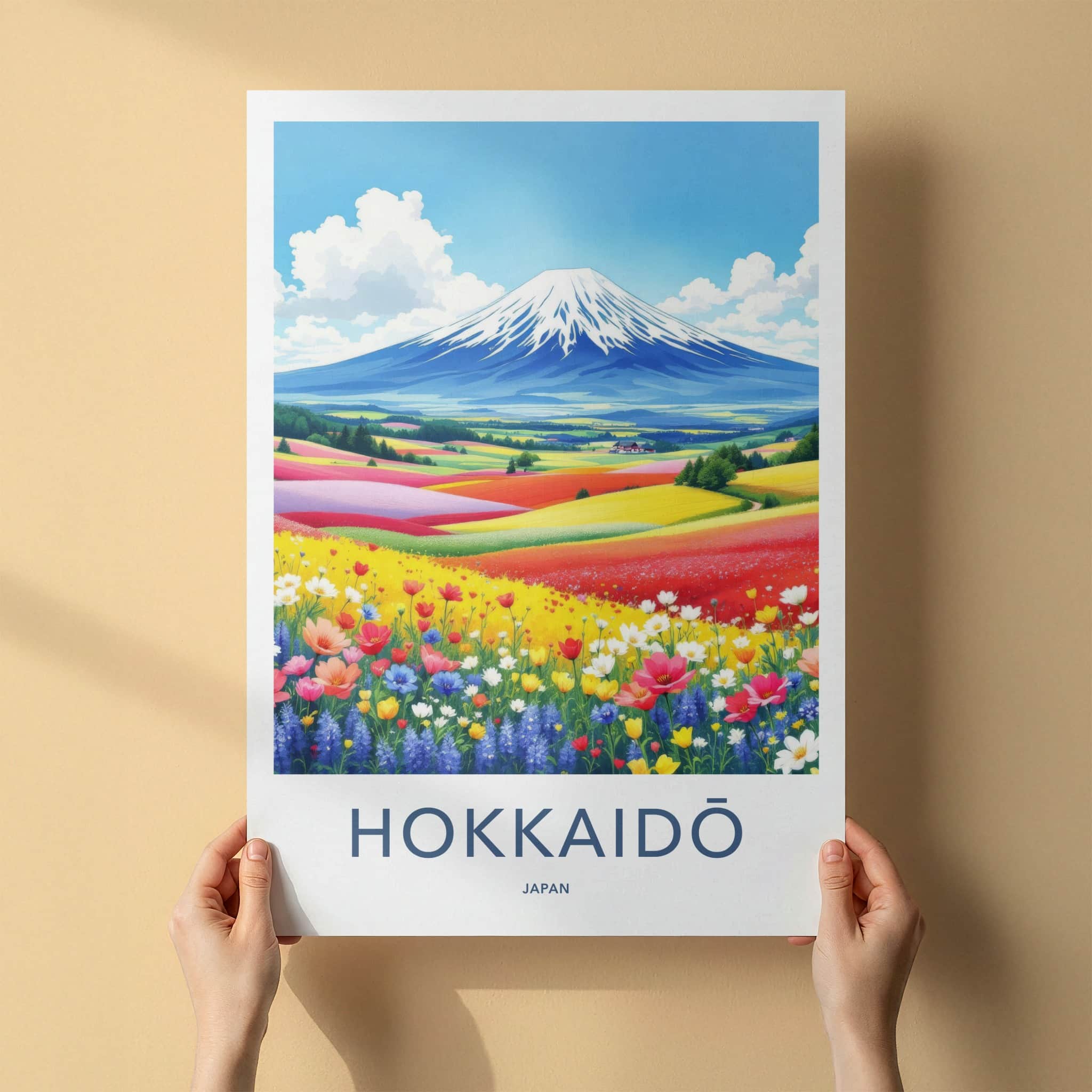 Hokkaido Poster - Japan Travel Art - Vibrant Flower Fields Home Decor