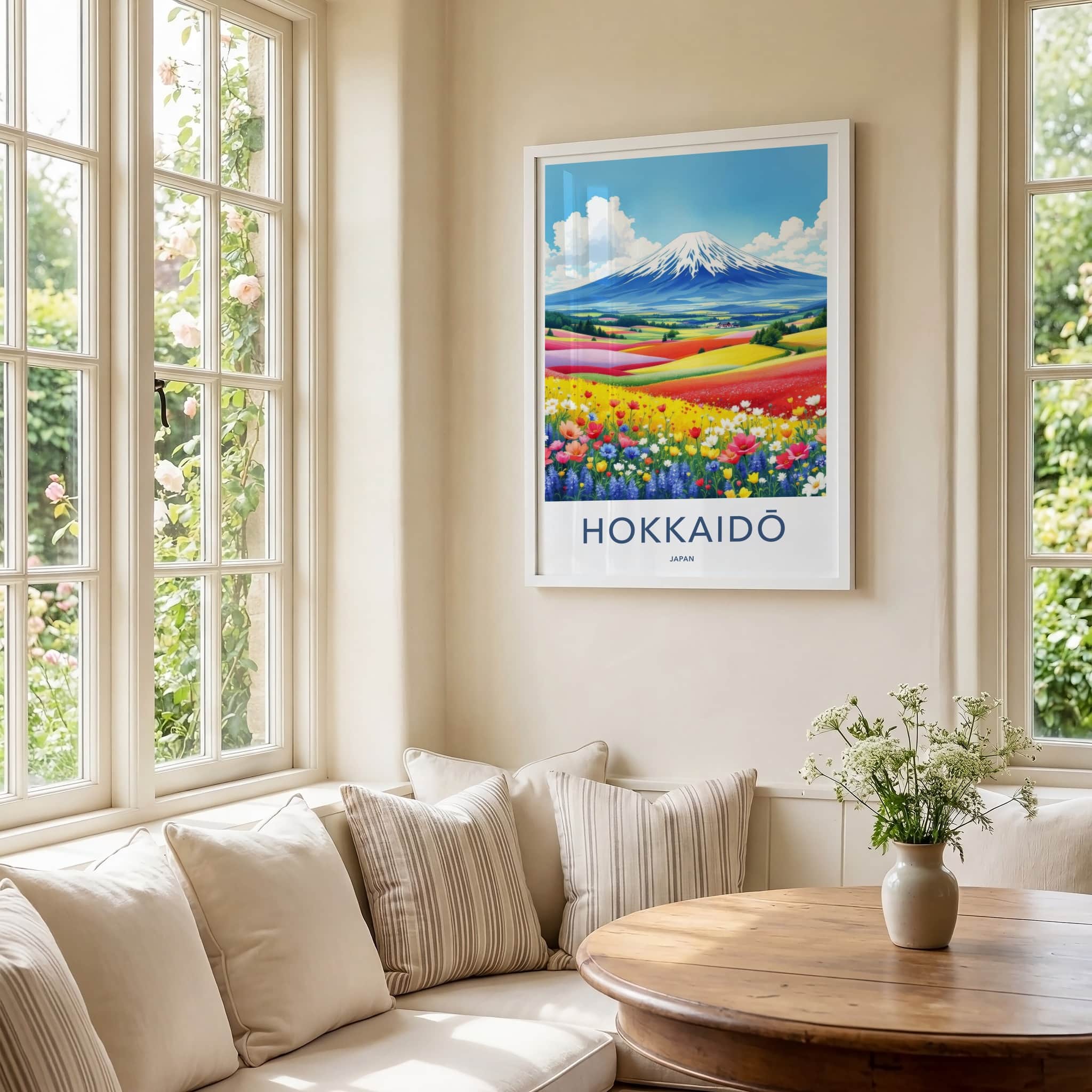 Hokkaido Poster - Japan Travel Art - Vibrant Flower Fields Home Decor