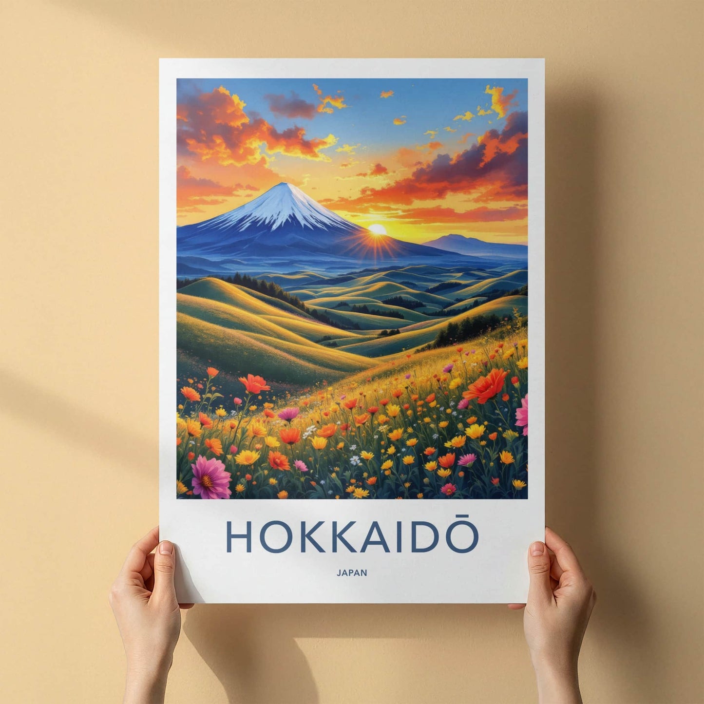 Hokkaido Poster - Japan Travel Print - Sunset Flower Hills Gallery Art