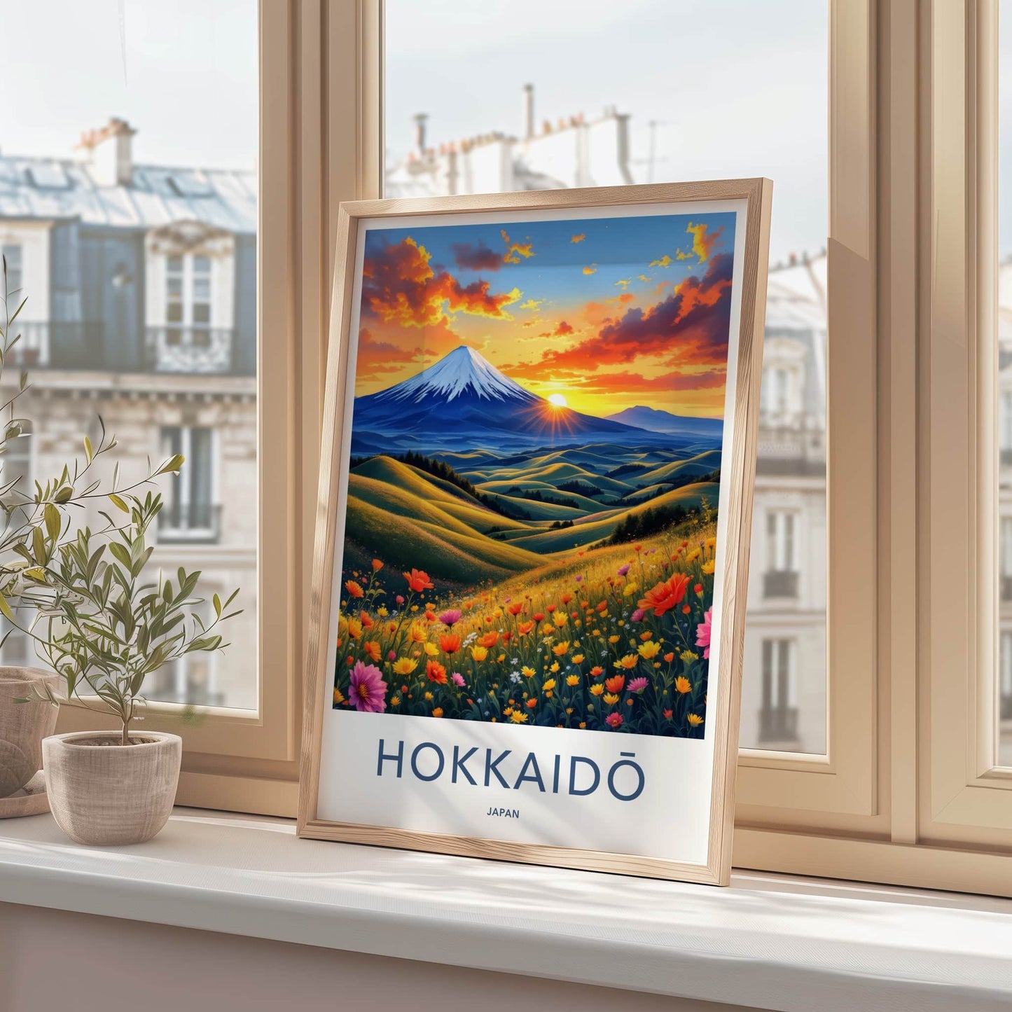 Hokkaido Poster - Japan Travel Print - Sunset Flower Hills Gallery Art
