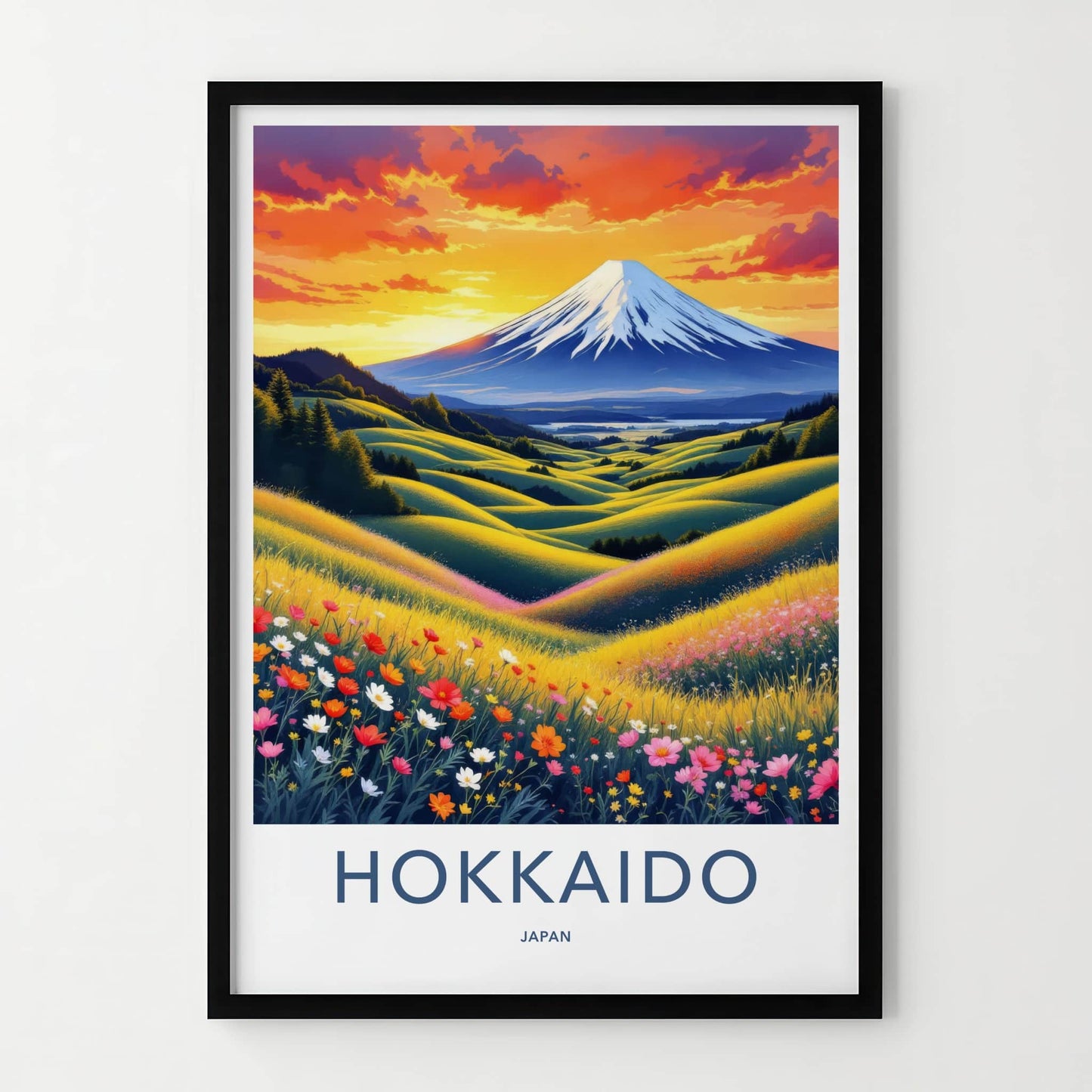 Hokkaido Poster - Japan Travel Print - Vibrant Mountain Meadow Home Decor