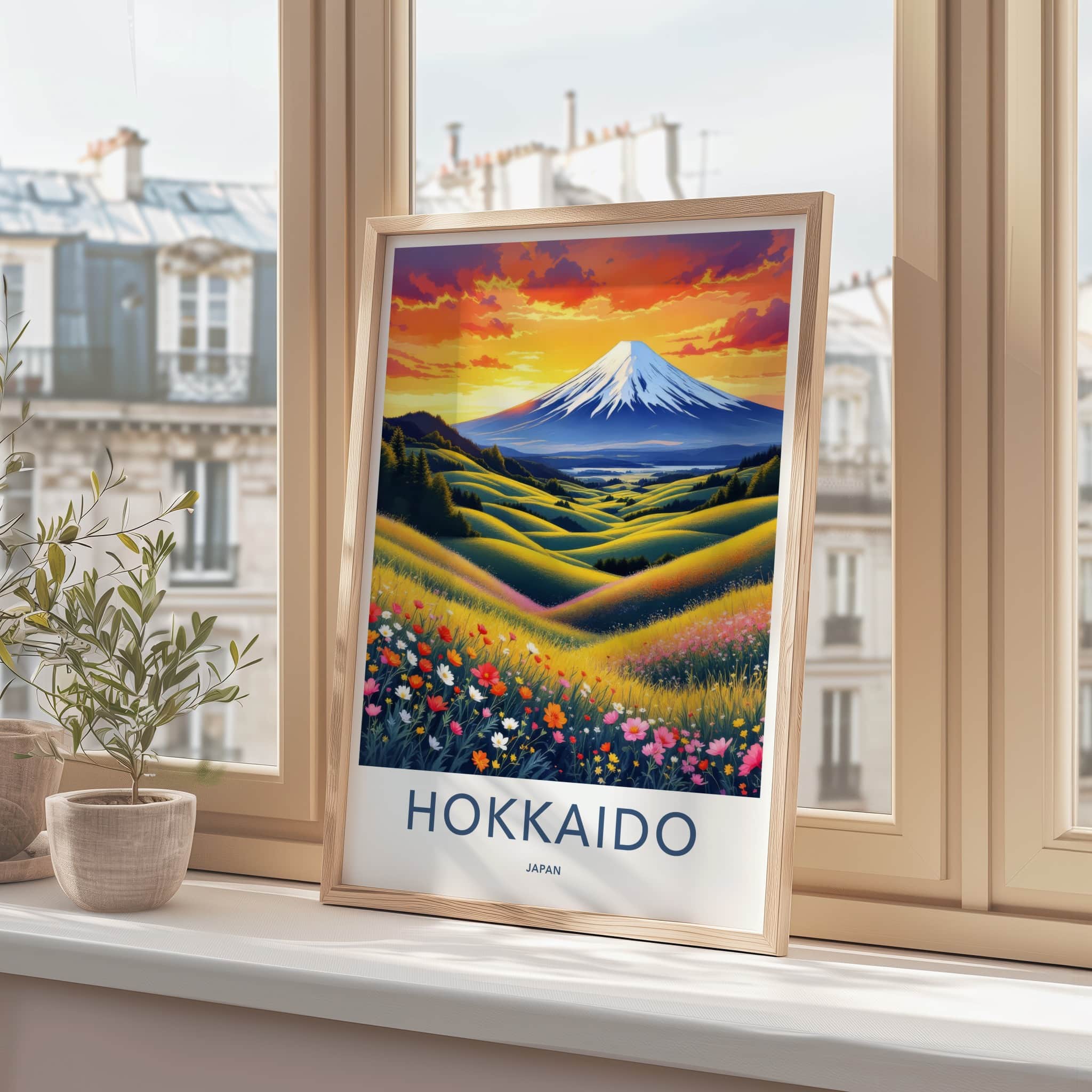 Hokkaido Poster - Japan Travel Print - Vibrant Mountain Meadow Home Decor