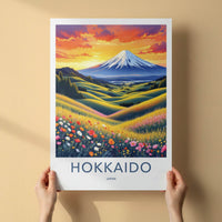 Hokkaido Poster - Japan Travel Print - Vibrant Mountain Meadow Home Decor