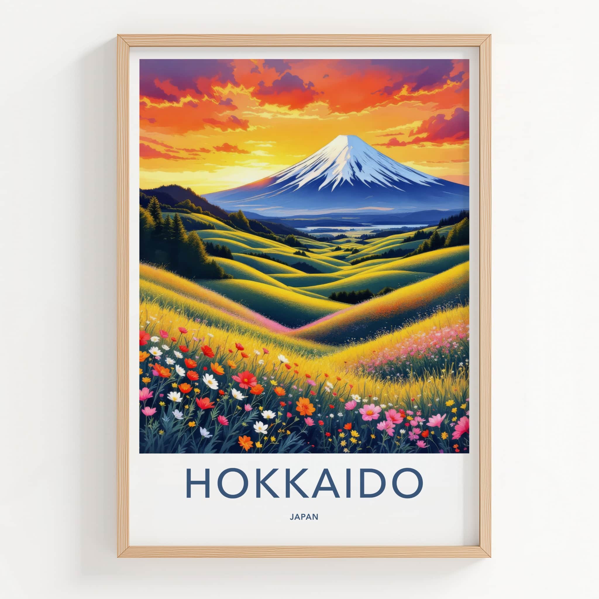 Hokkaido Poster - Japan Travel Print - Vibrant Mountain Meadow Home Decor