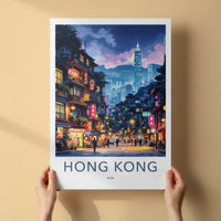 Hong Kong Poster - Asia Travel Print - Neon Lit Street Gallery Art