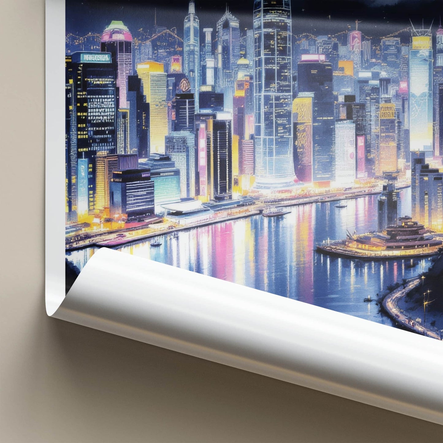 Hong Kong Poster - China Art Print - Night Cityscape Moon Wall Art