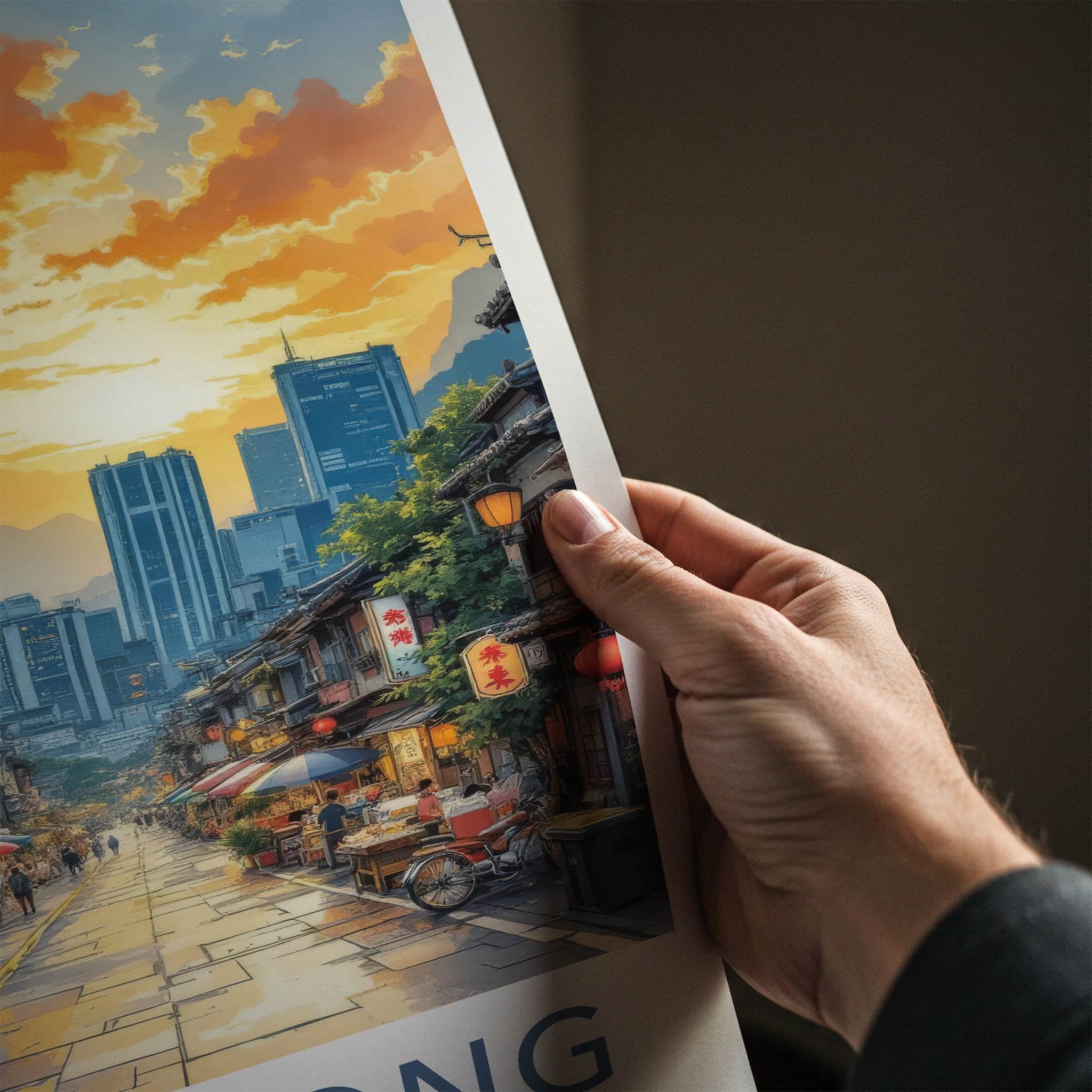 Hong Kong Poster - China Art Print - Vibrant Market Street Home Decor