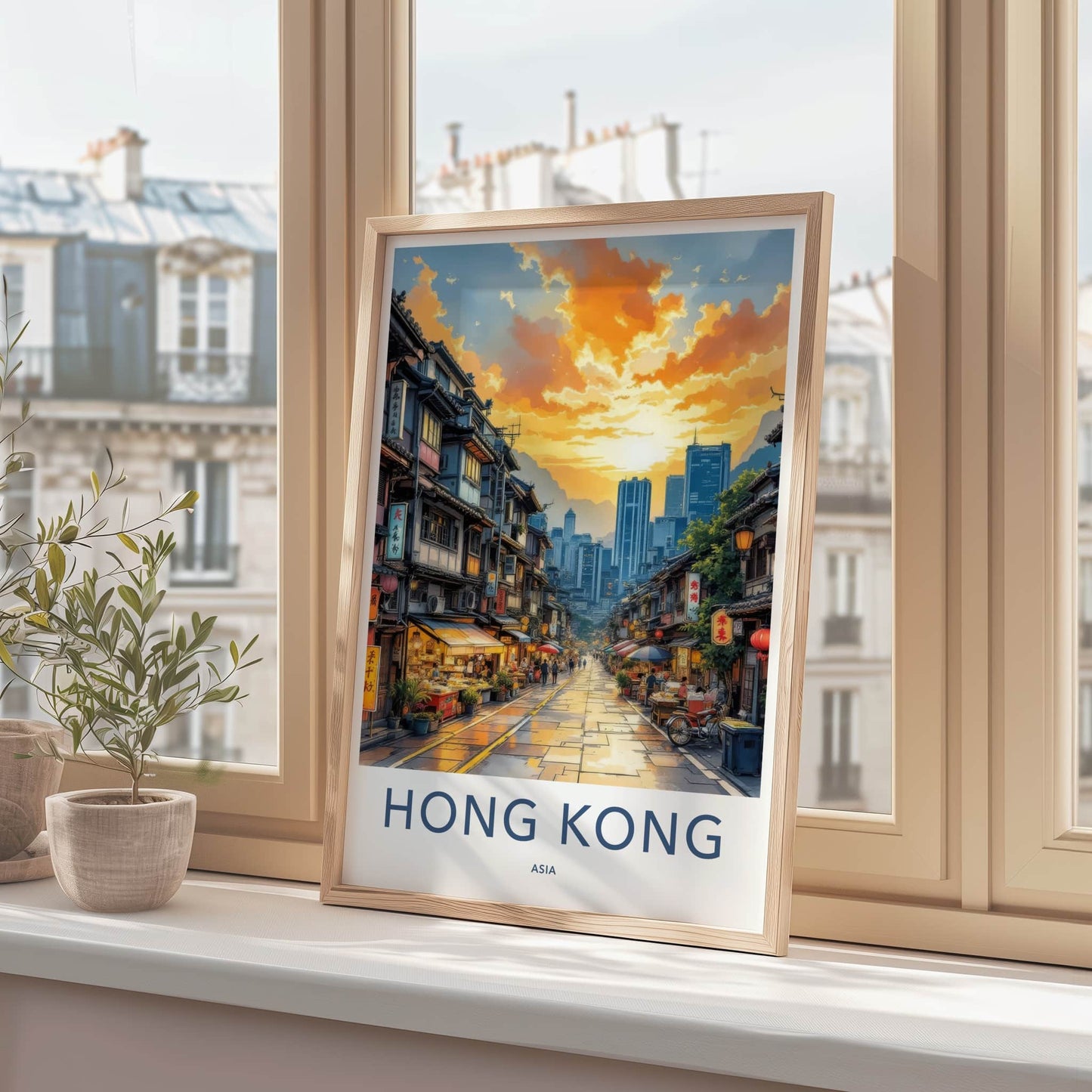 Hong Kong Poster - China Art Print - Vibrant Market Street Home Decor