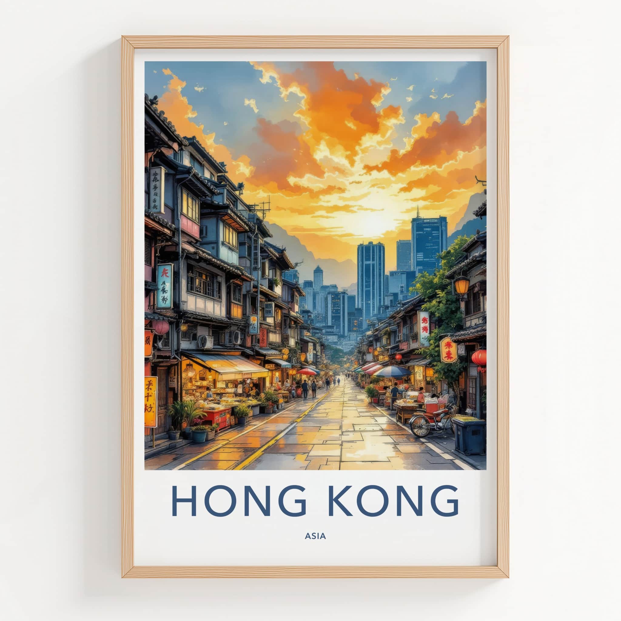 Hong Kong Poster - China Art Print - Vibrant Market Street Home Decor