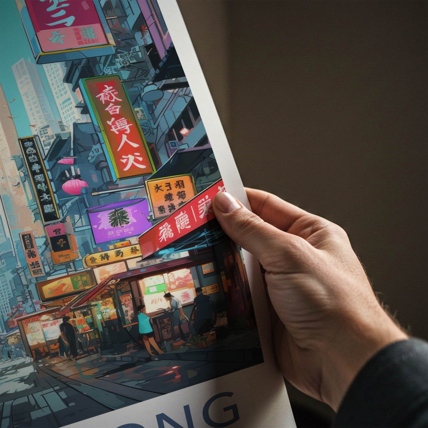 HONG KONG Poster - China Travel Art - Bustling City Street Wall Decor
