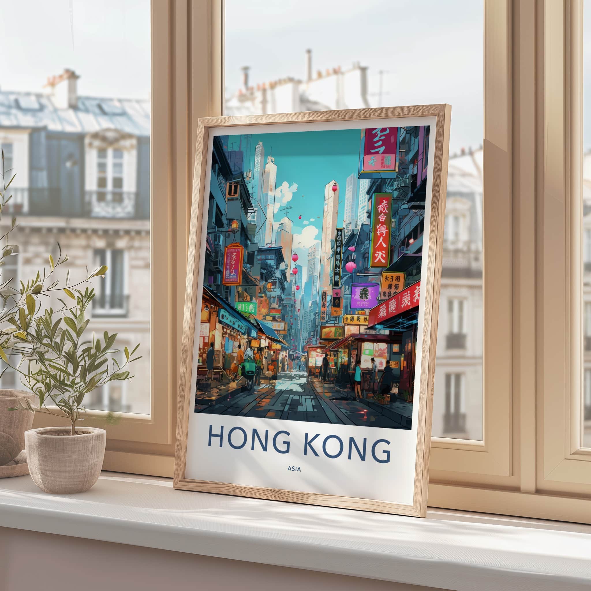 HONG KONG Poster - China Travel Art - Bustling City Street Wall Decor