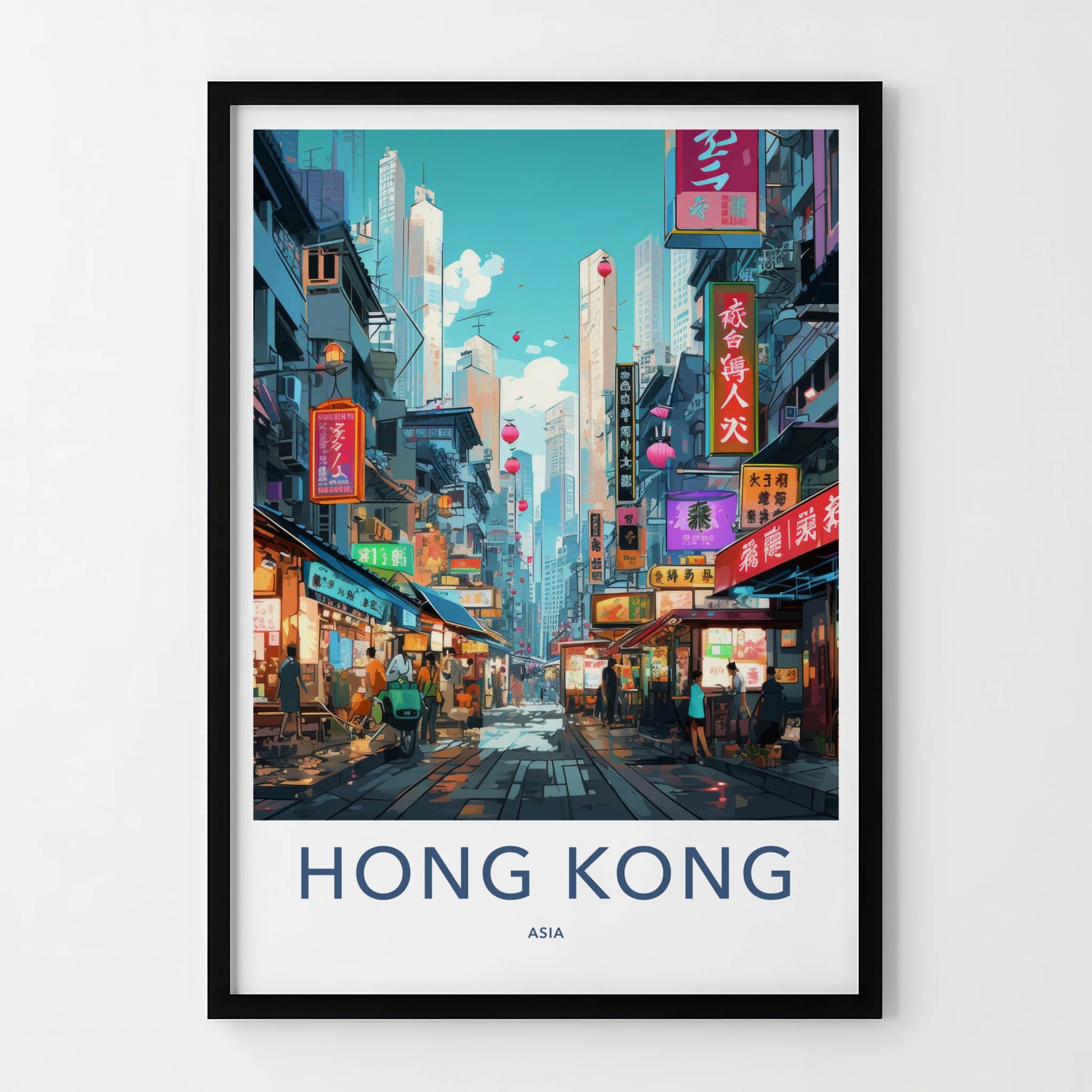 HONG KONG Poster - China Travel Art - Bustling City Street Wall Decor