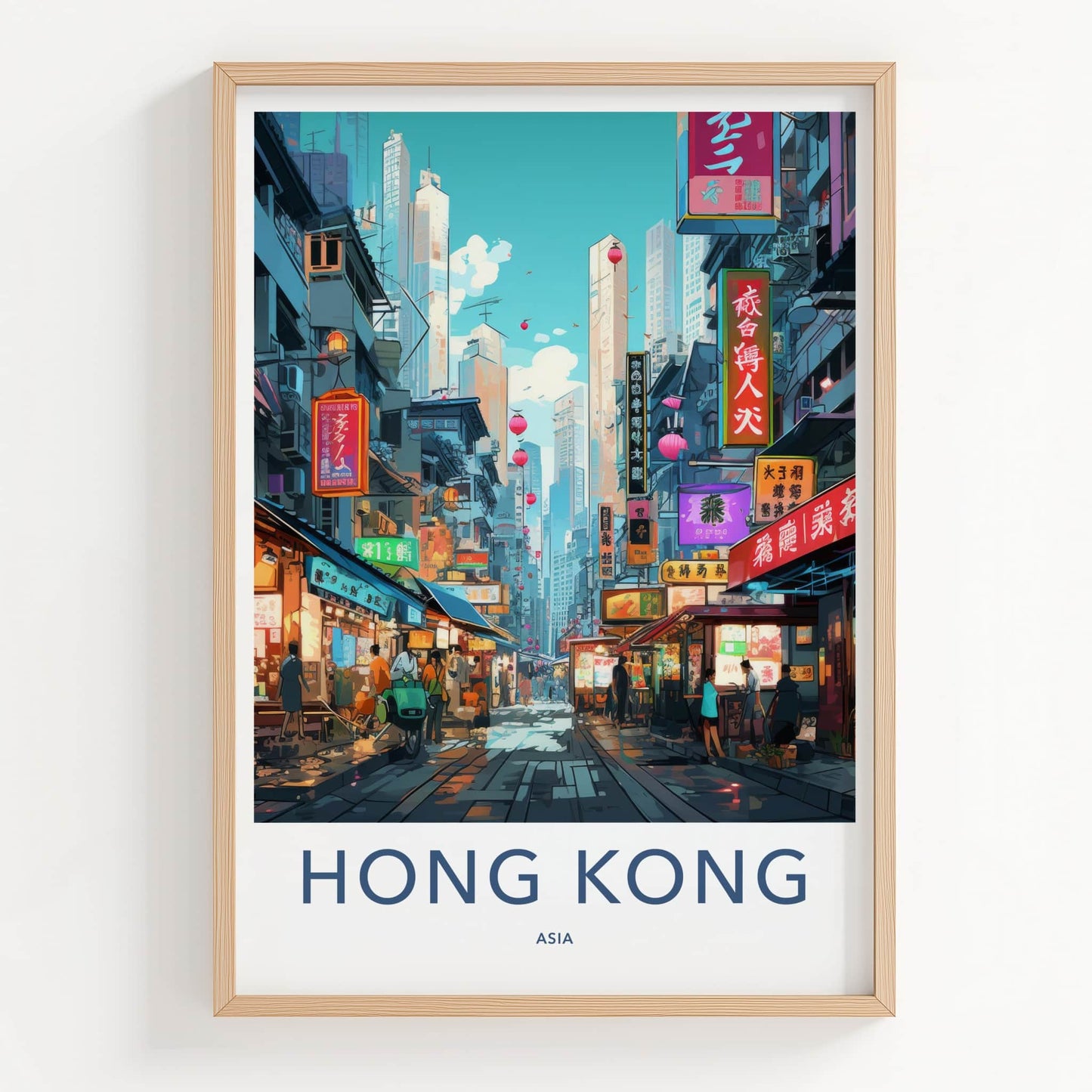 HONG KONG Poster - China Travel Art - Bustling City Street Wall Decor