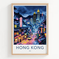 Hong Kong Poster - China Travel Art - Urban Night Glow Wall Decor