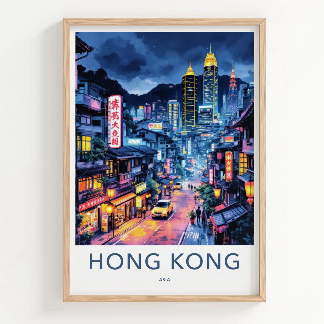Hong Kong Poster - China Travel Art - Urban Night Glow Wall Decor