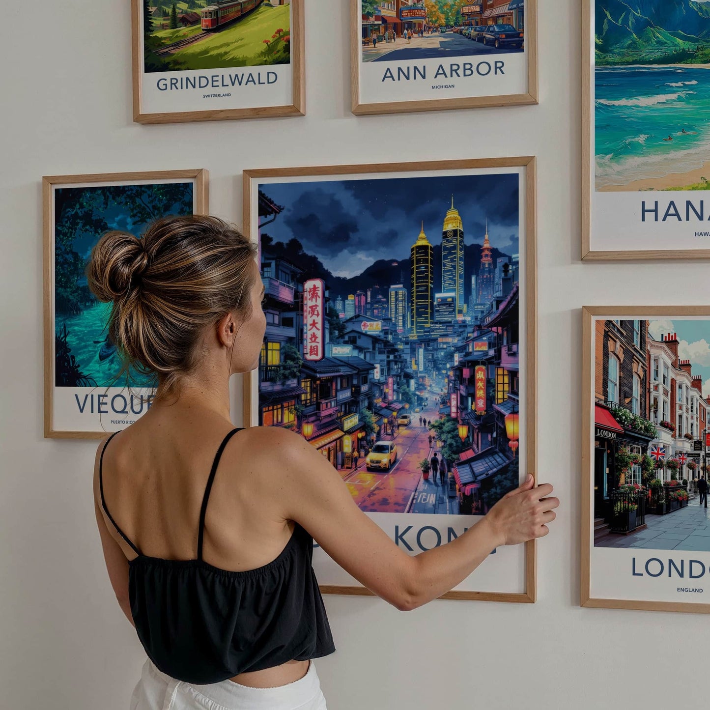 Hong Kong Poster - China Travel Art - Urban Night Glow Wall Decor