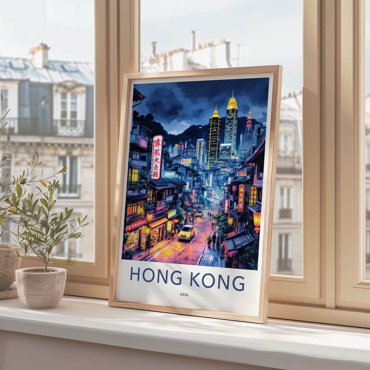 Hong Kong Poster - China Travel Art - Urban Night Glow Wall Decor