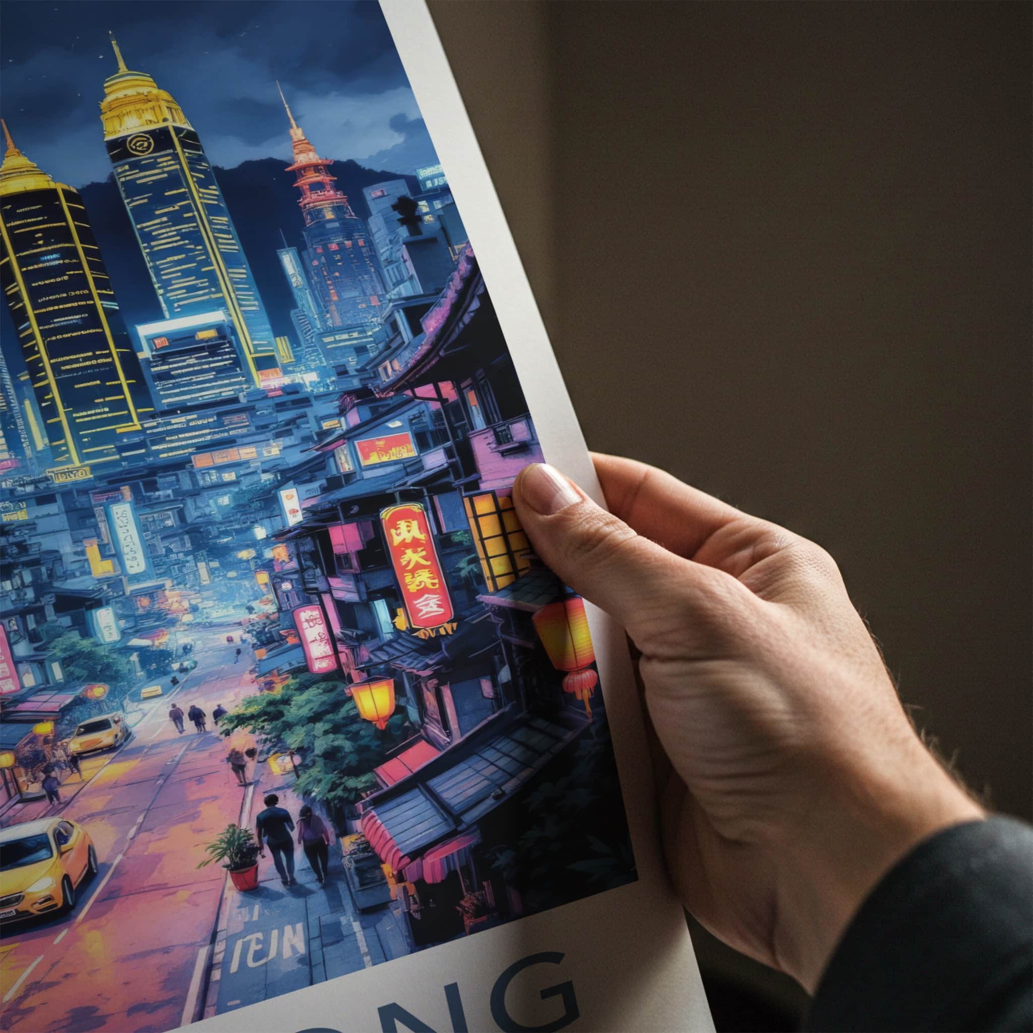 Hong Kong Poster - China Travel Art - Urban Night Glow Wall Decor