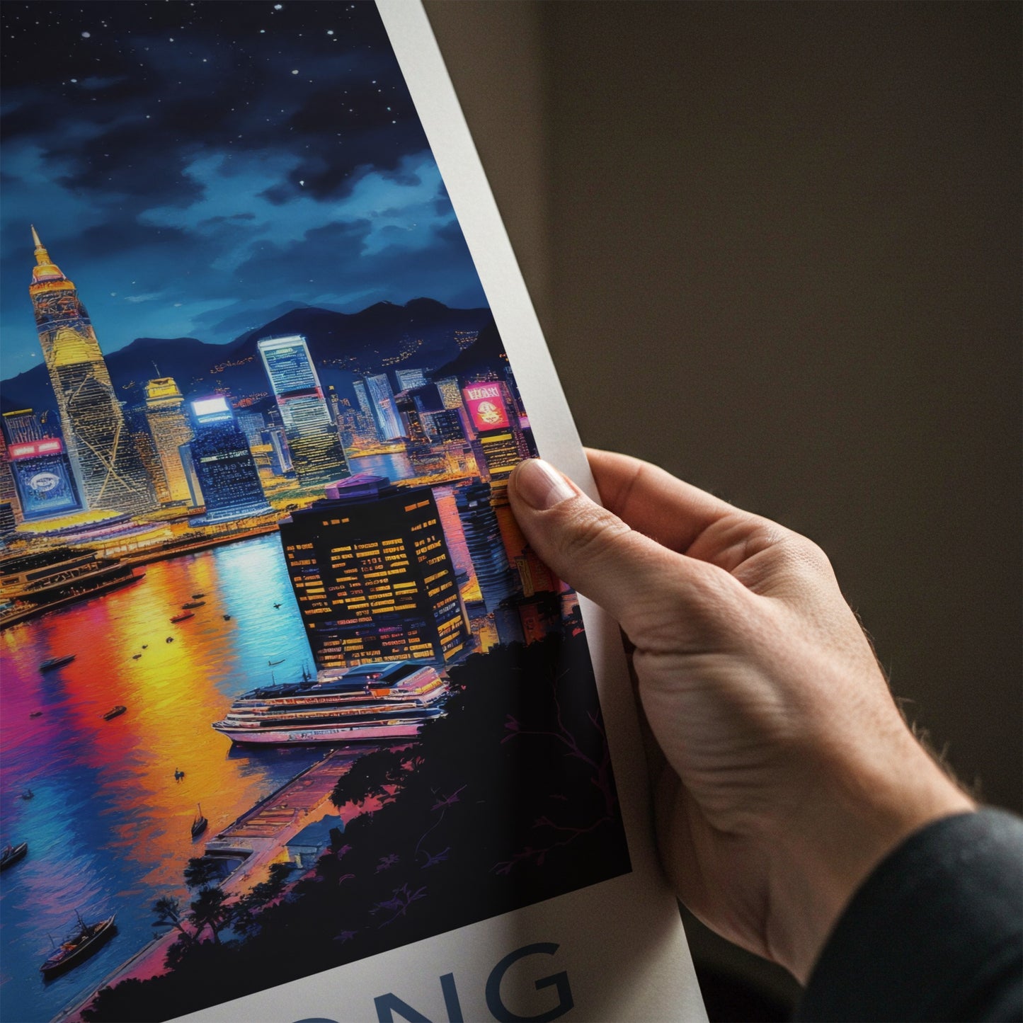 Hong Kong Poster - China Travel Art - Vibrant City Lights Home Decor