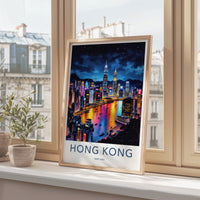 Hong Kong Poster - China Travel Art - Vibrant City Lights Home Decor