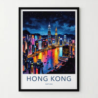 Hong Kong Poster - China Travel Art - Vibrant City Lights Home Decor