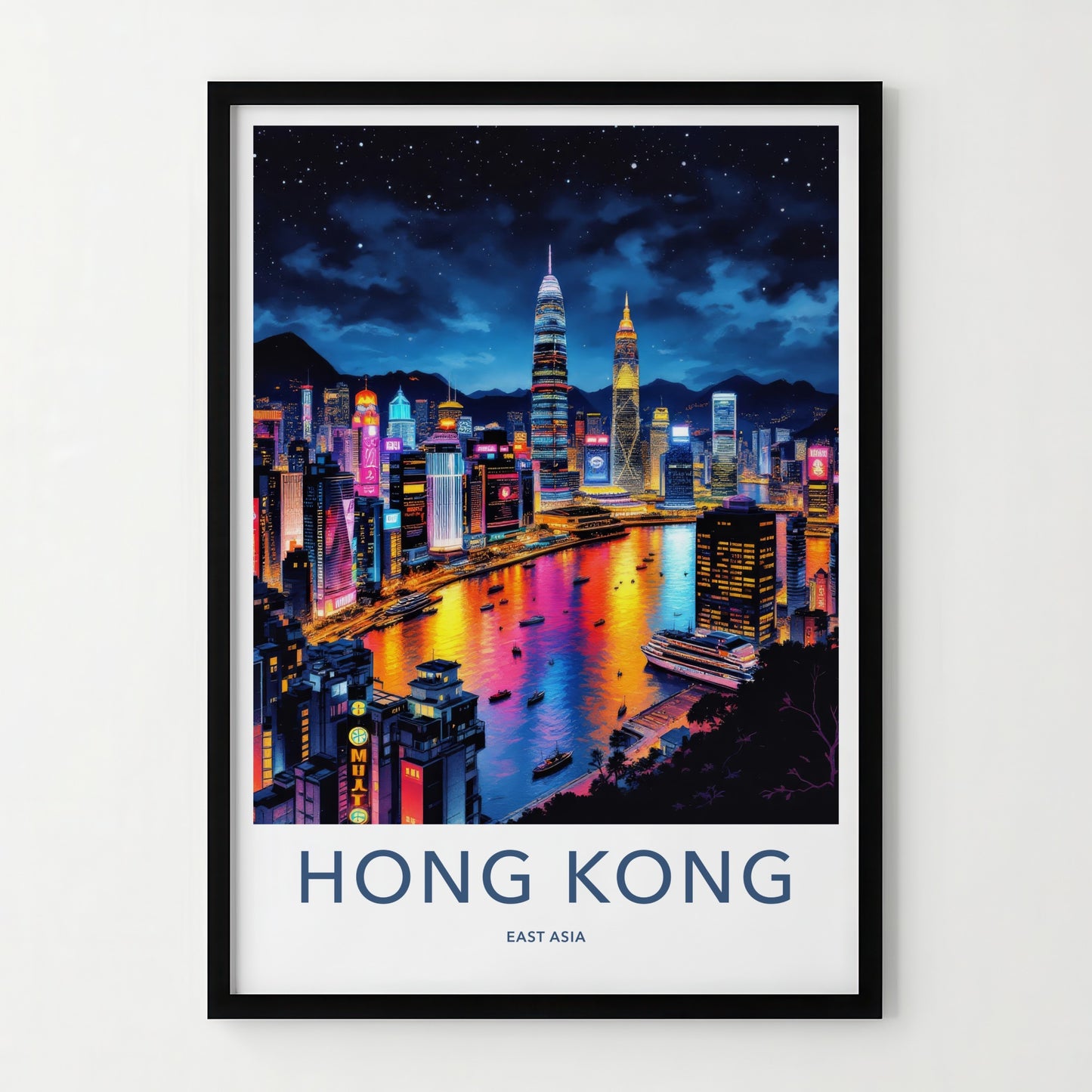 Hong Kong Poster - China Travel Art - Vibrant City Lights Home Decor