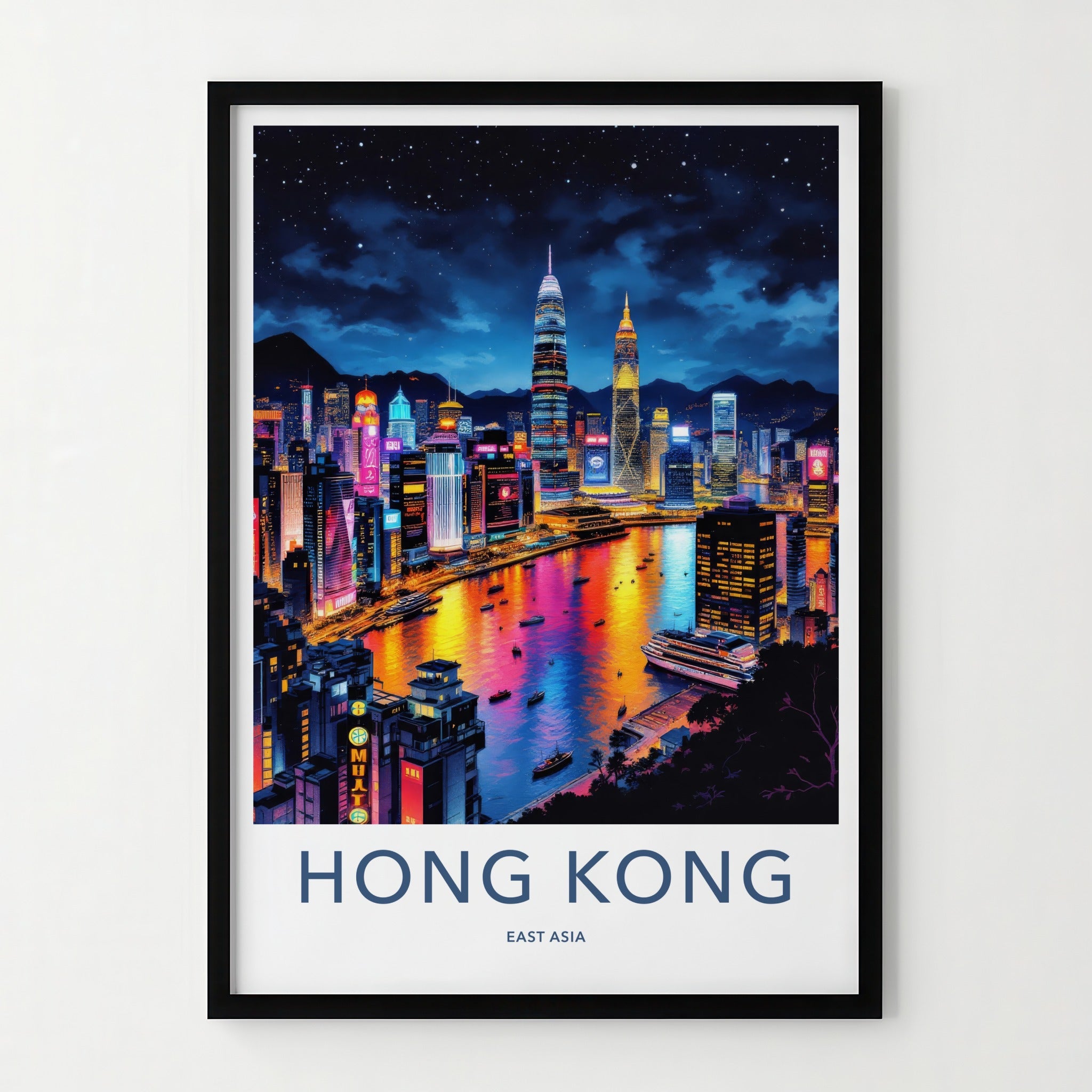 Hong Kong Poster - China Travel Art - Vibrant City Lights Home Decor