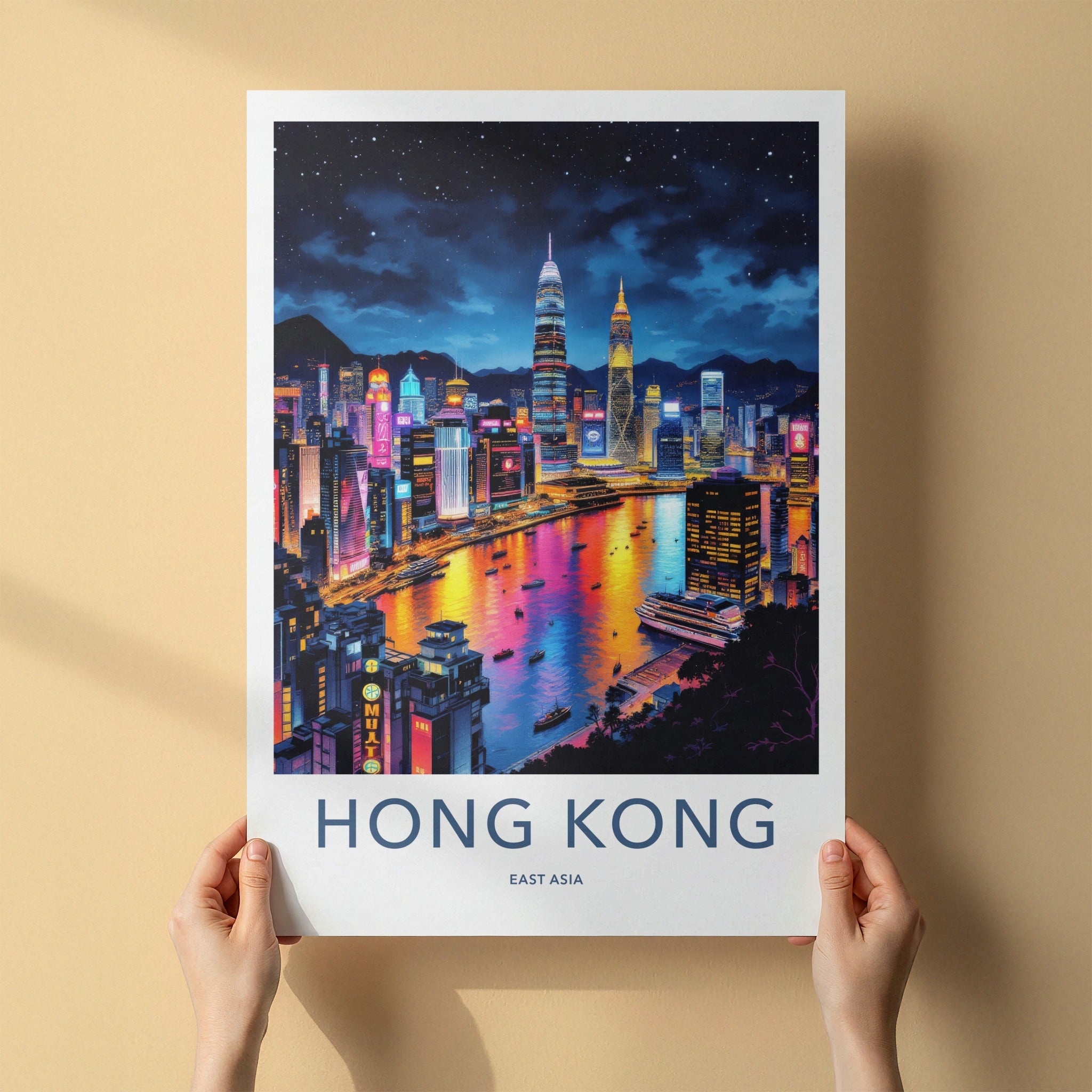 Hong Kong Poster - China Travel Art - Vibrant City Lights Home Decor