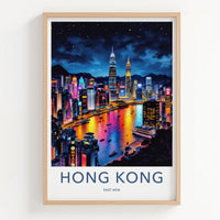 Hong Kong Poster - China Travel Art - Vibrant City Lights Home Decor