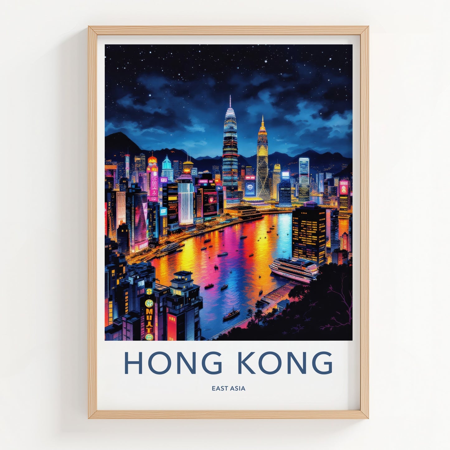 Hong Kong Poster - China Travel Art - Vibrant City Lights Home Decor