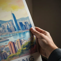 Hong Kong Poster - China Travel Print - City Skyline Sunset Home Decor