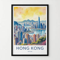 Hong Kong Poster - China Travel Print - City Skyline Sunset Home Decor