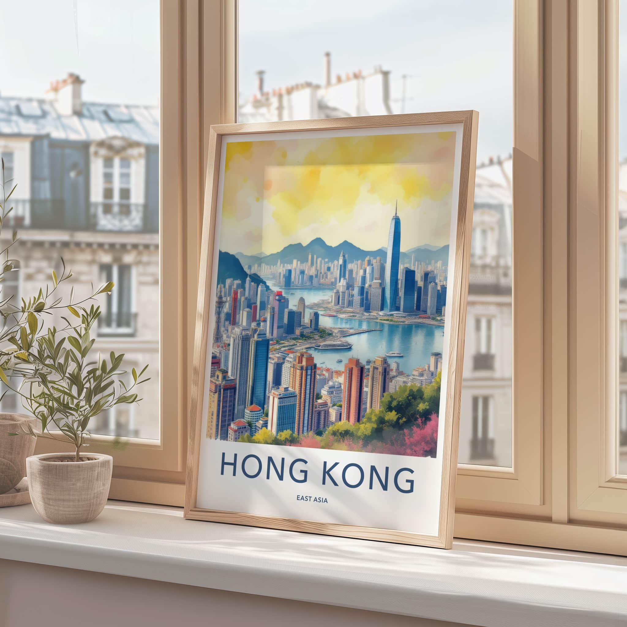 Hong Kong Poster - China Travel Print - City Skyline Sunset Home Decor