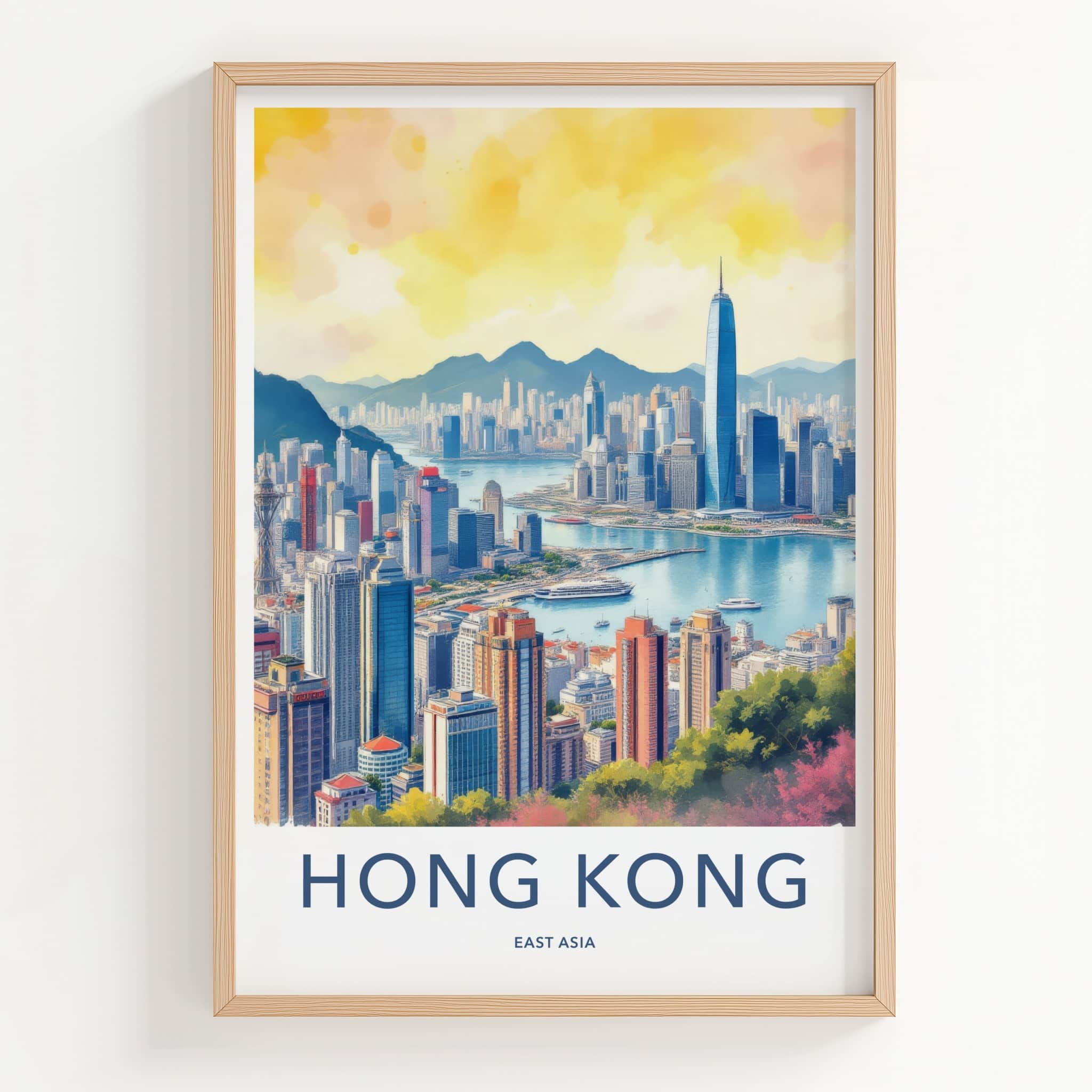 Hong Kong Poster - China Travel Print - City Skyline Sunset Home Decor
