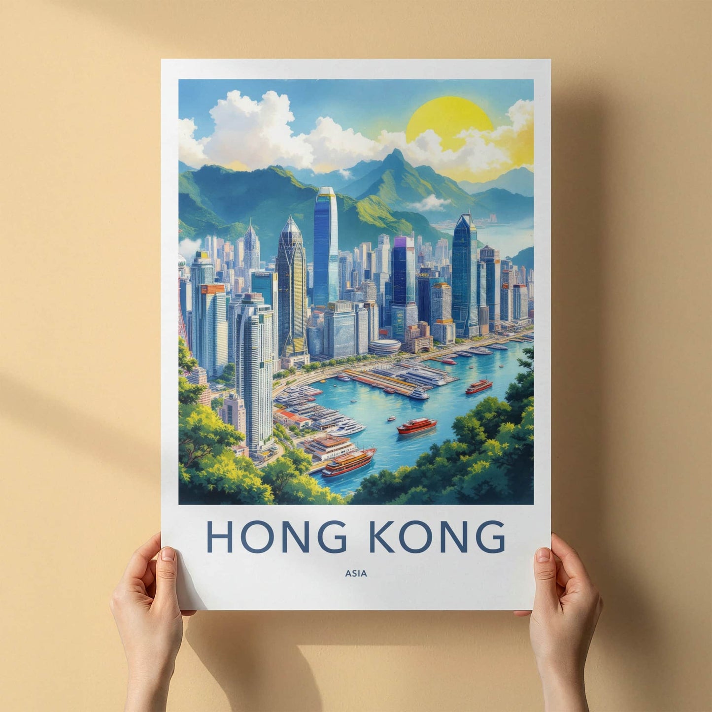 Hong Kong Poster - China Wall Art - Vibrant Cityscape Harbor Home Decor