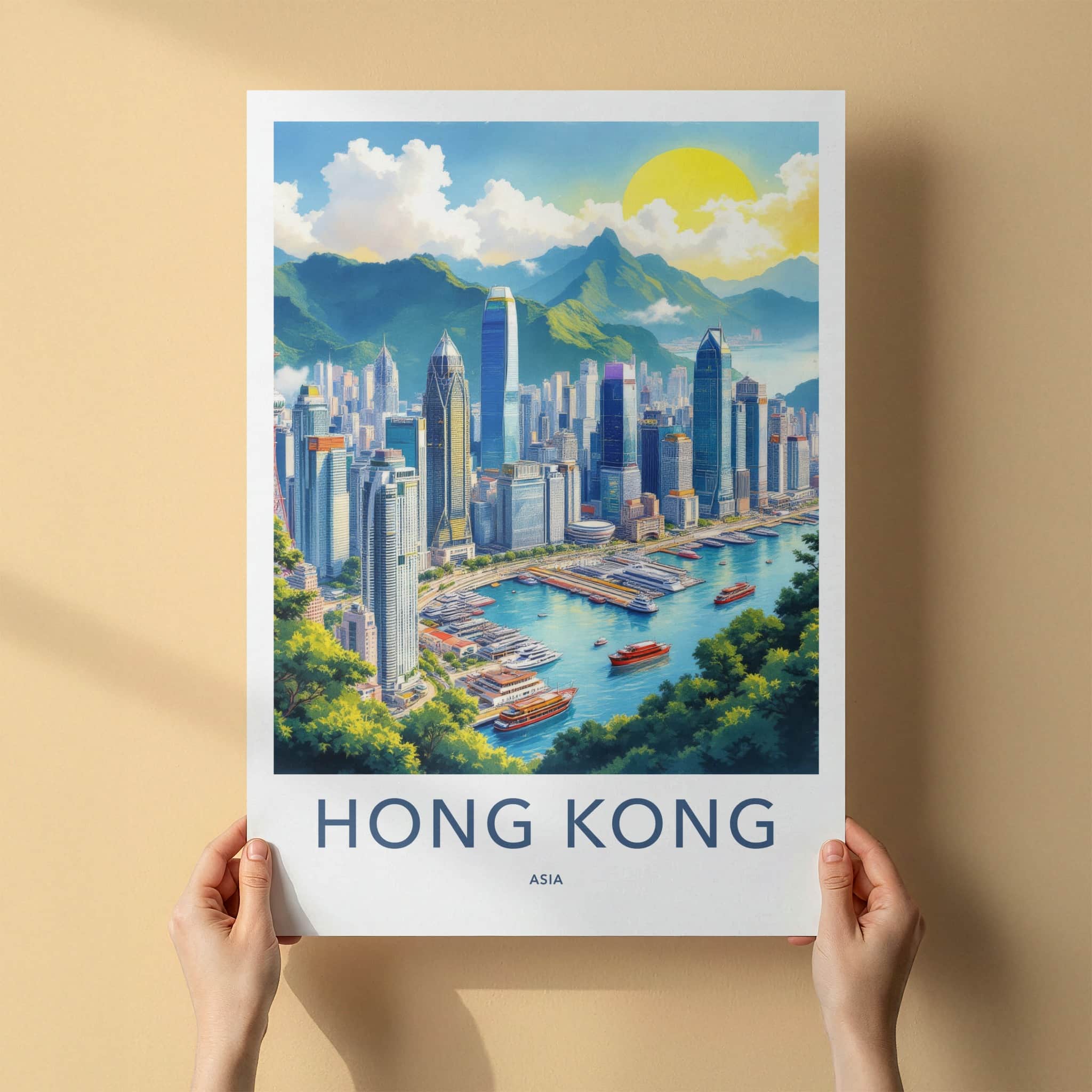 Hong Kong Poster - China Wall Art - Vibrant Cityscape Harbor Home Decor