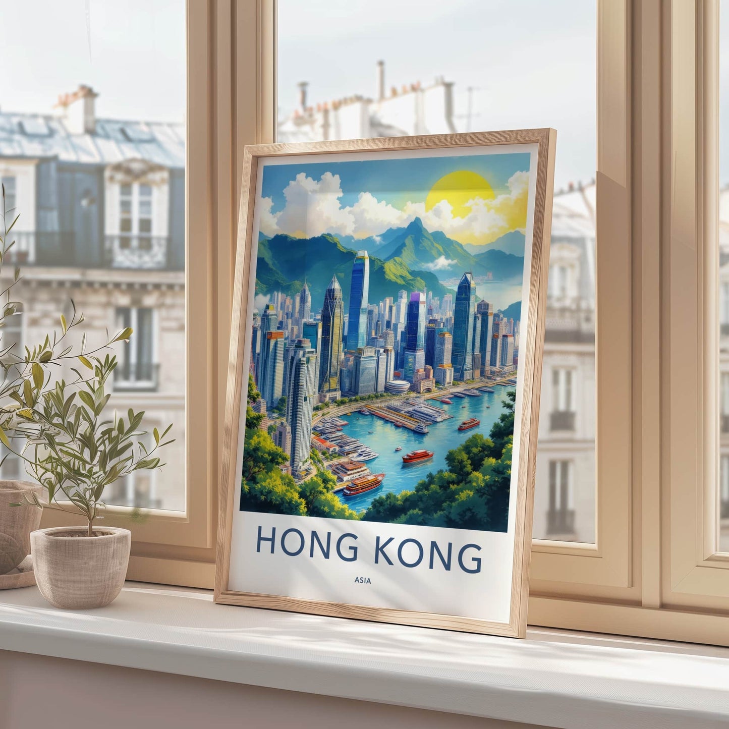 Hong Kong Poster - China Wall Art - Vibrant Cityscape Harbor Home Decor