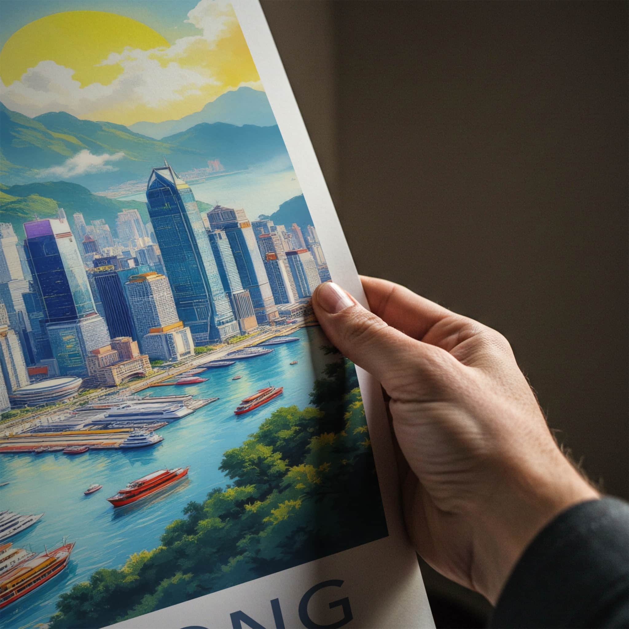 Hong Kong Poster - China Wall Art - Vibrant Cityscape Harbor Home Decor