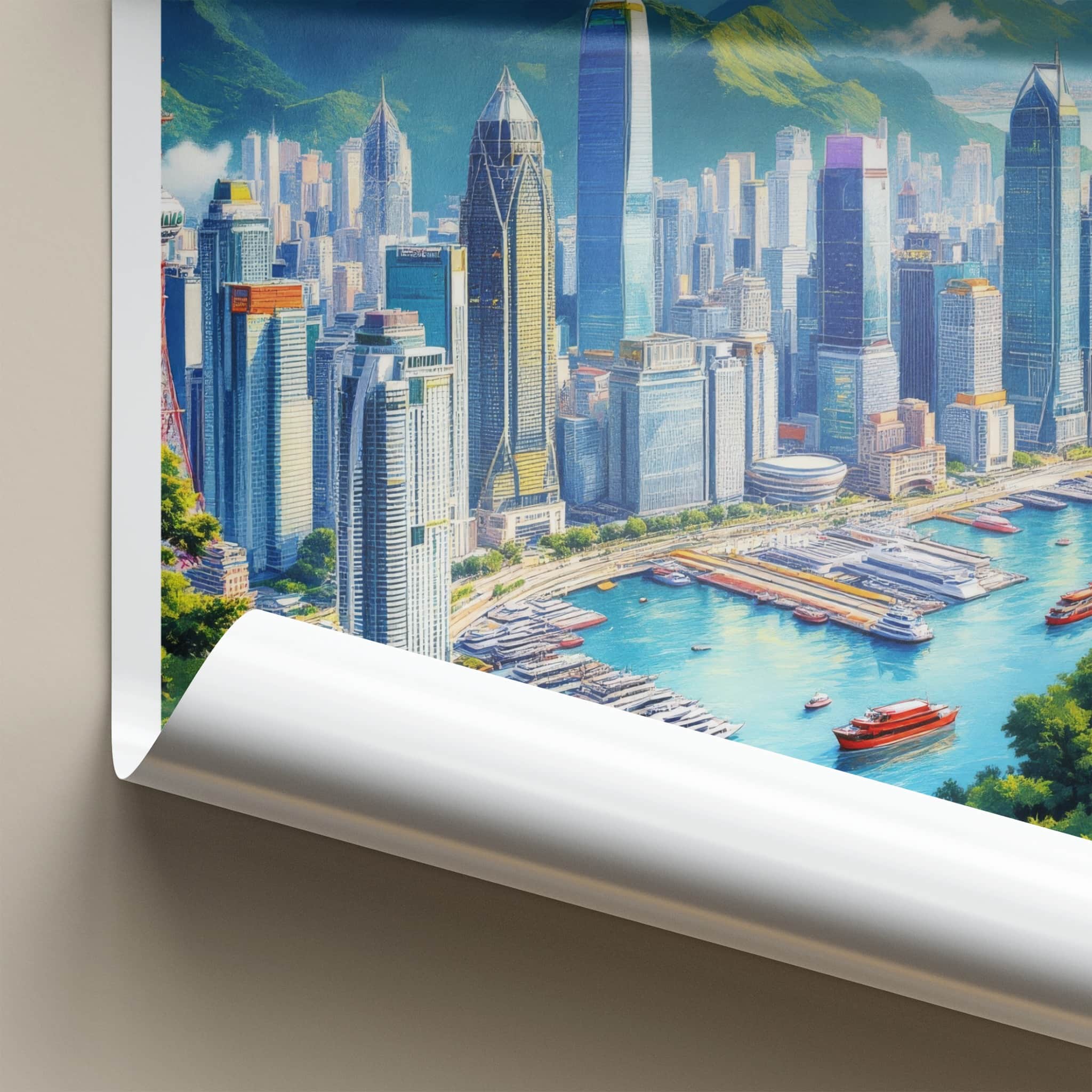 Hong Kong Poster - China Wall Art - Vibrant Cityscape Harbor Home Decor