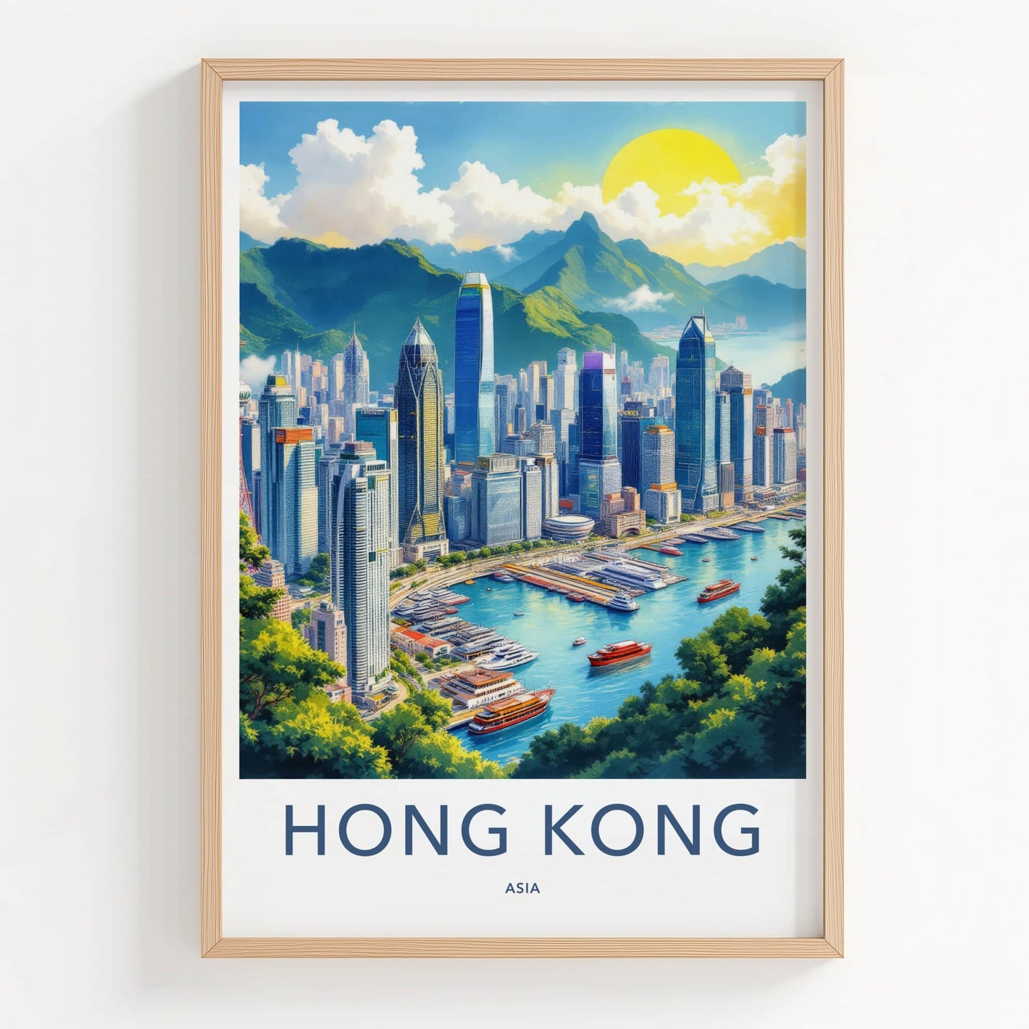 Hong Kong Poster - China Wall Art - Vibrant Cityscape Harbor Home Decor