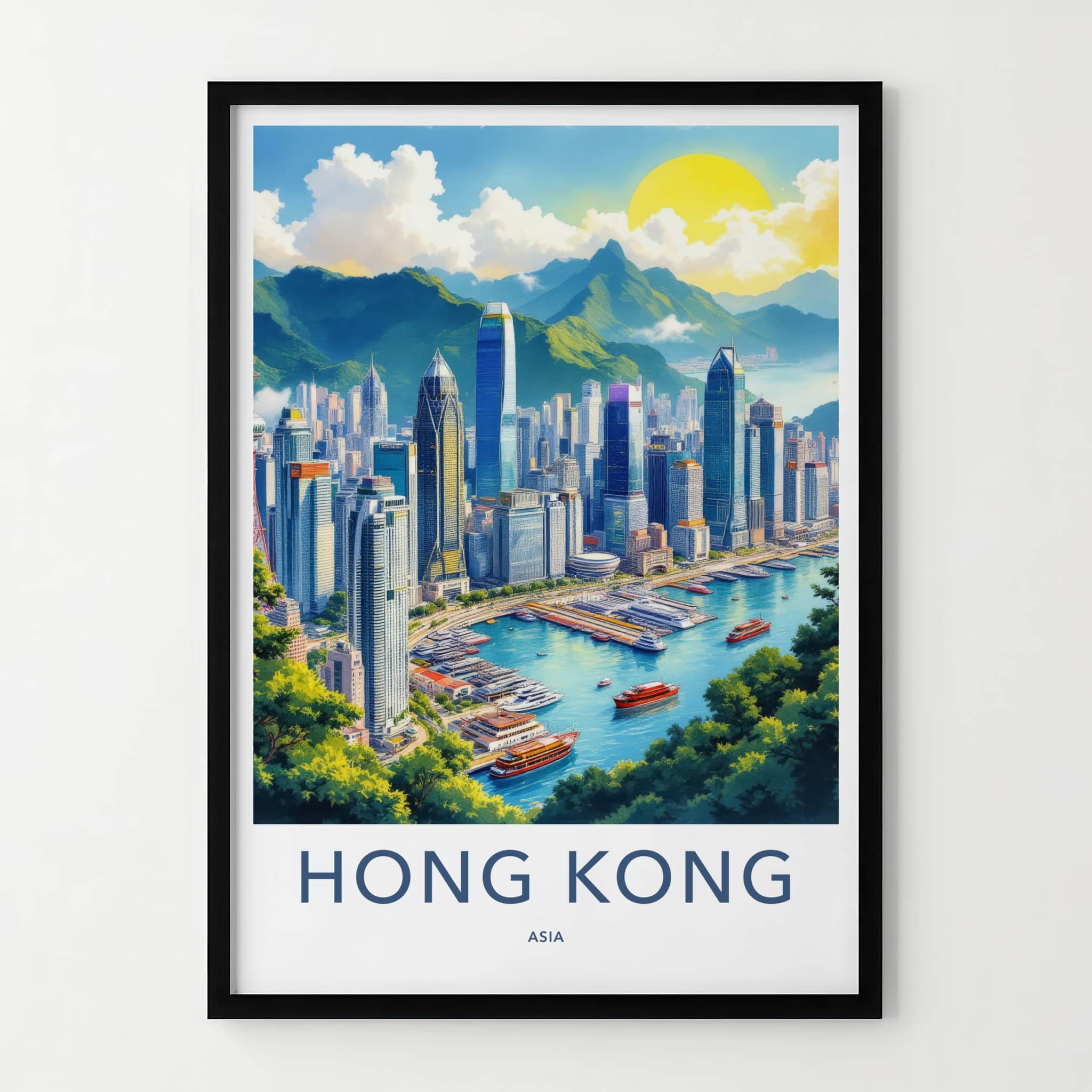 Hong Kong Poster - China Wall Art - Vibrant Cityscape Harbor Home Decor