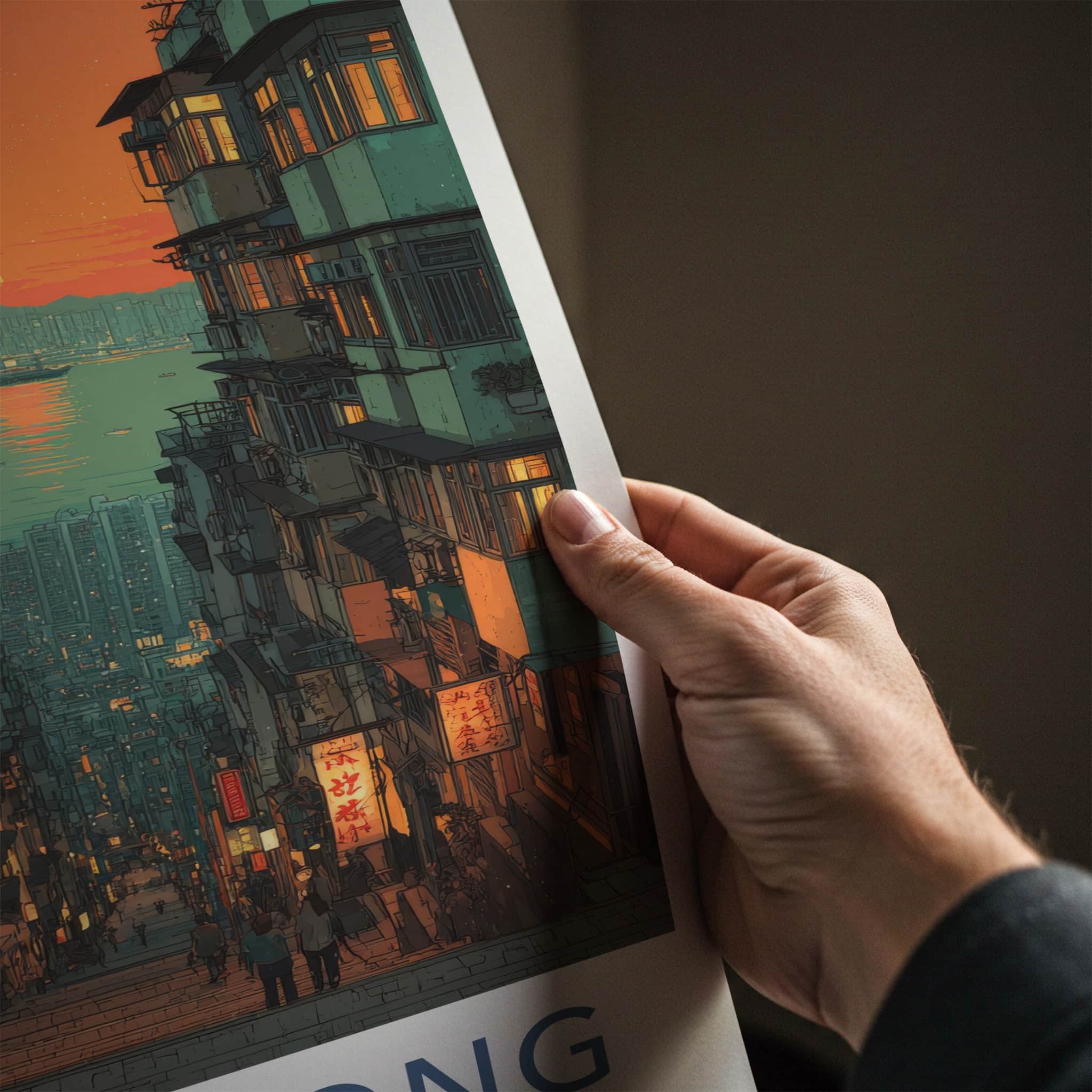 Hong Kong Poster - Hong Kong Busy Street Sunset Art Print Home Decor