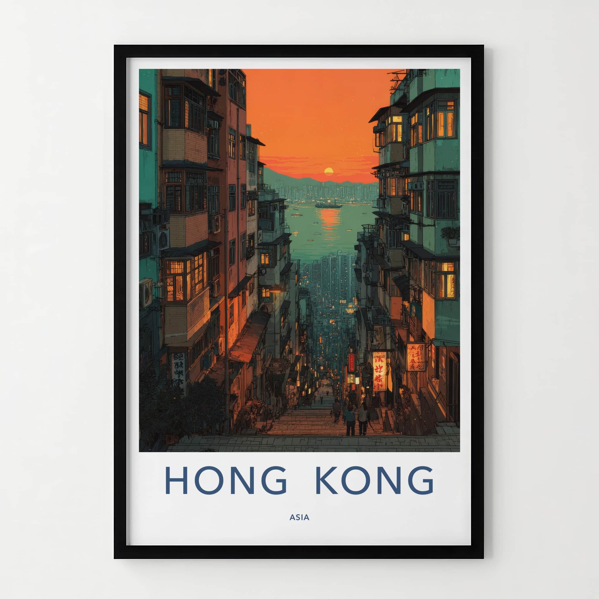 Hong Kong Poster - Hong Kong Busy Street Sunset Art Print Home Decor