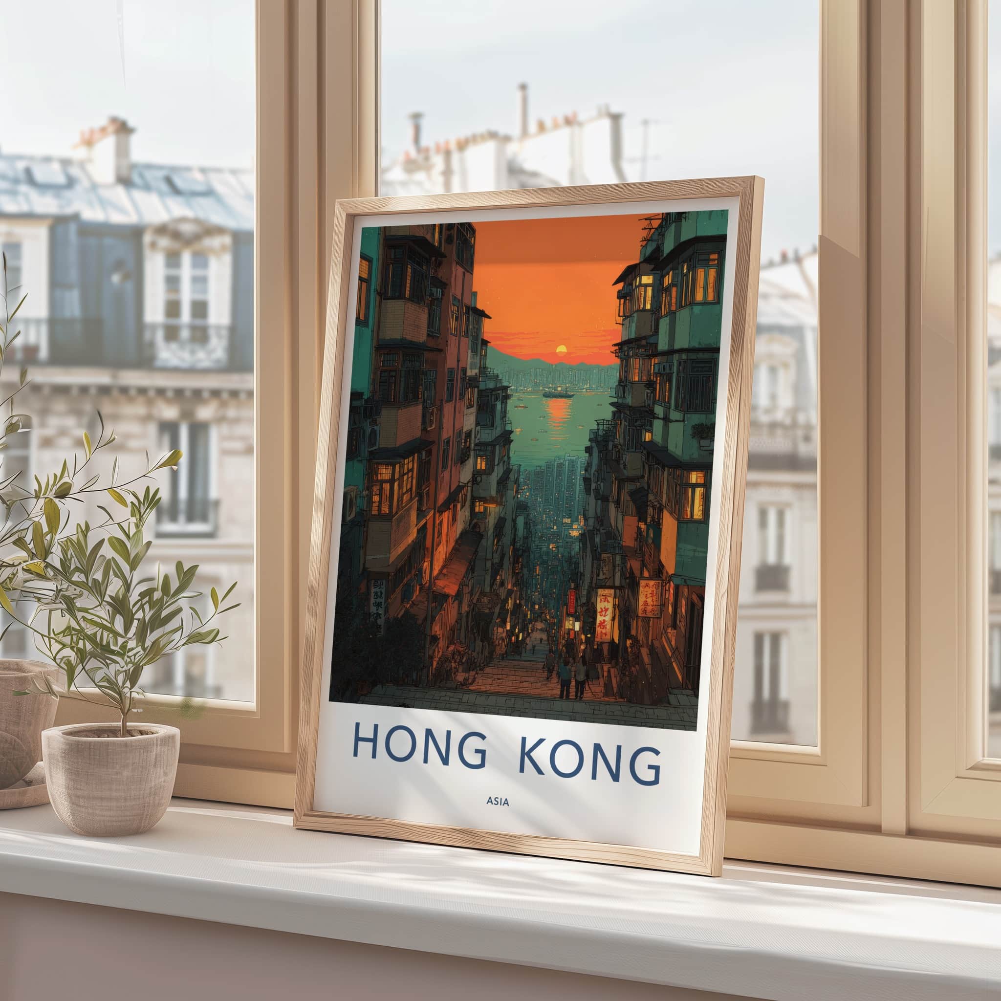 Hong Kong Poster - Hong Kong Busy Street Sunset Art Print Home Decor