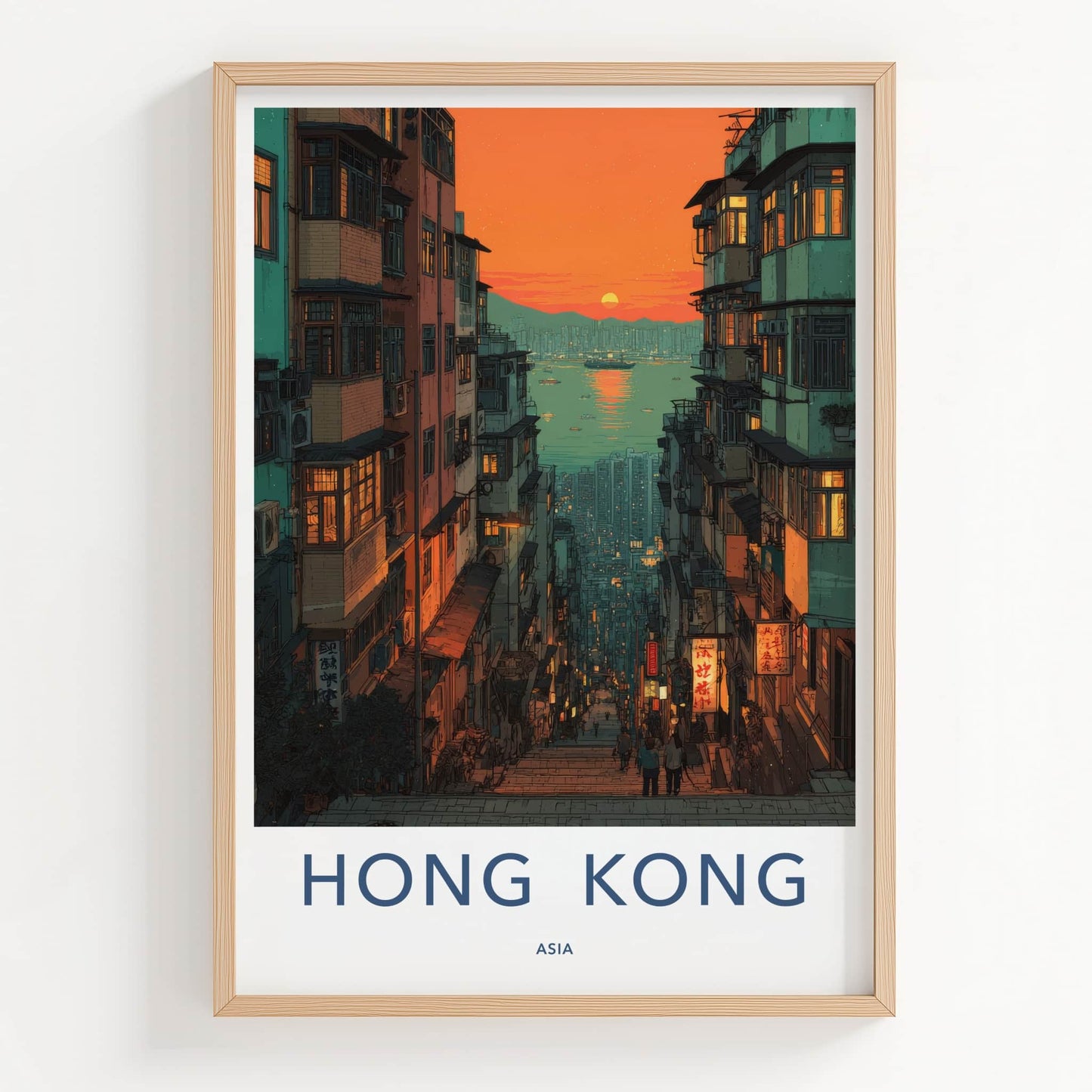 Hong Kong Poster - Hong Kong Busy Street Sunset Art Print Home Decor