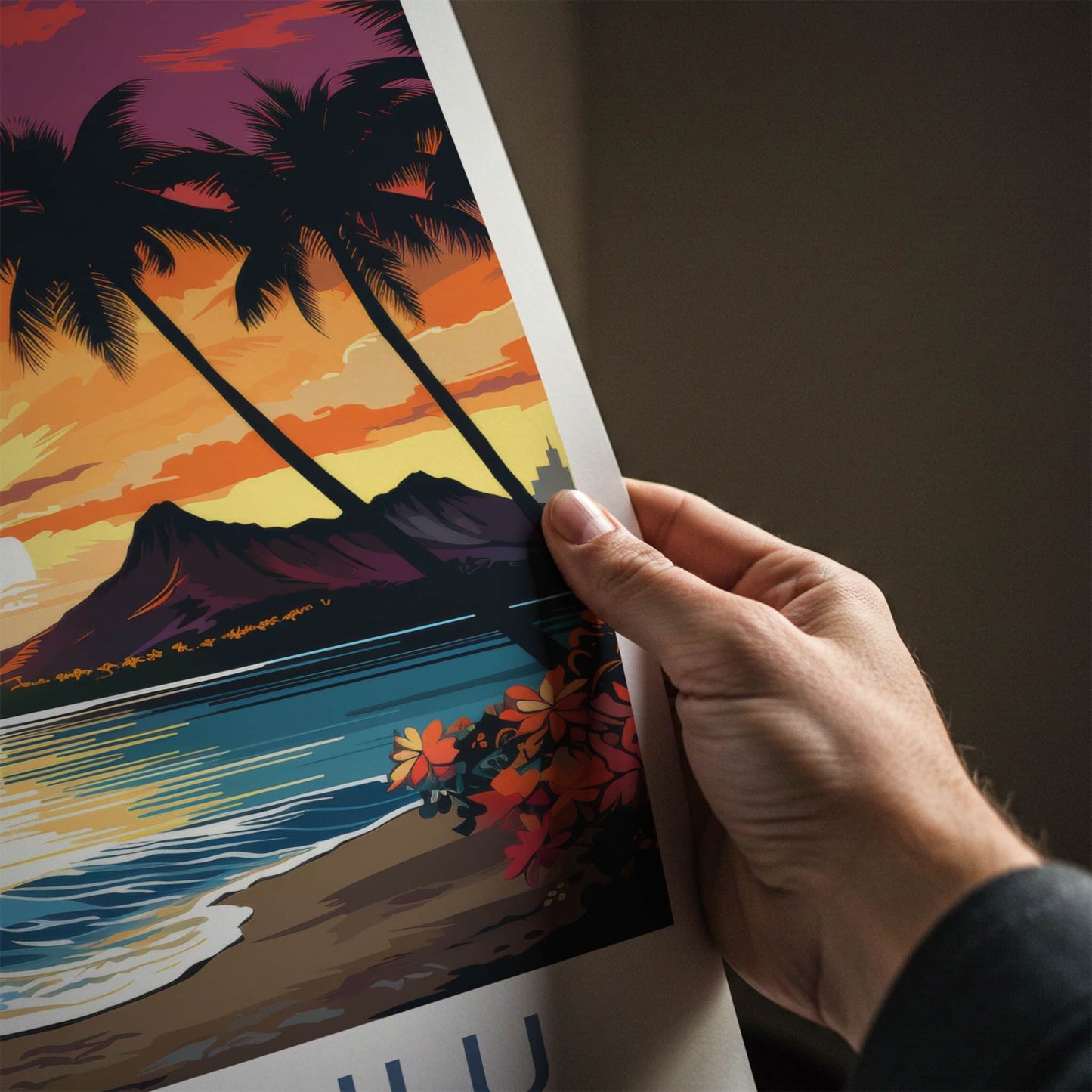 Honolulu Poster - Hawaii Art Print - Waikiki Beach Sunset Wall Decor