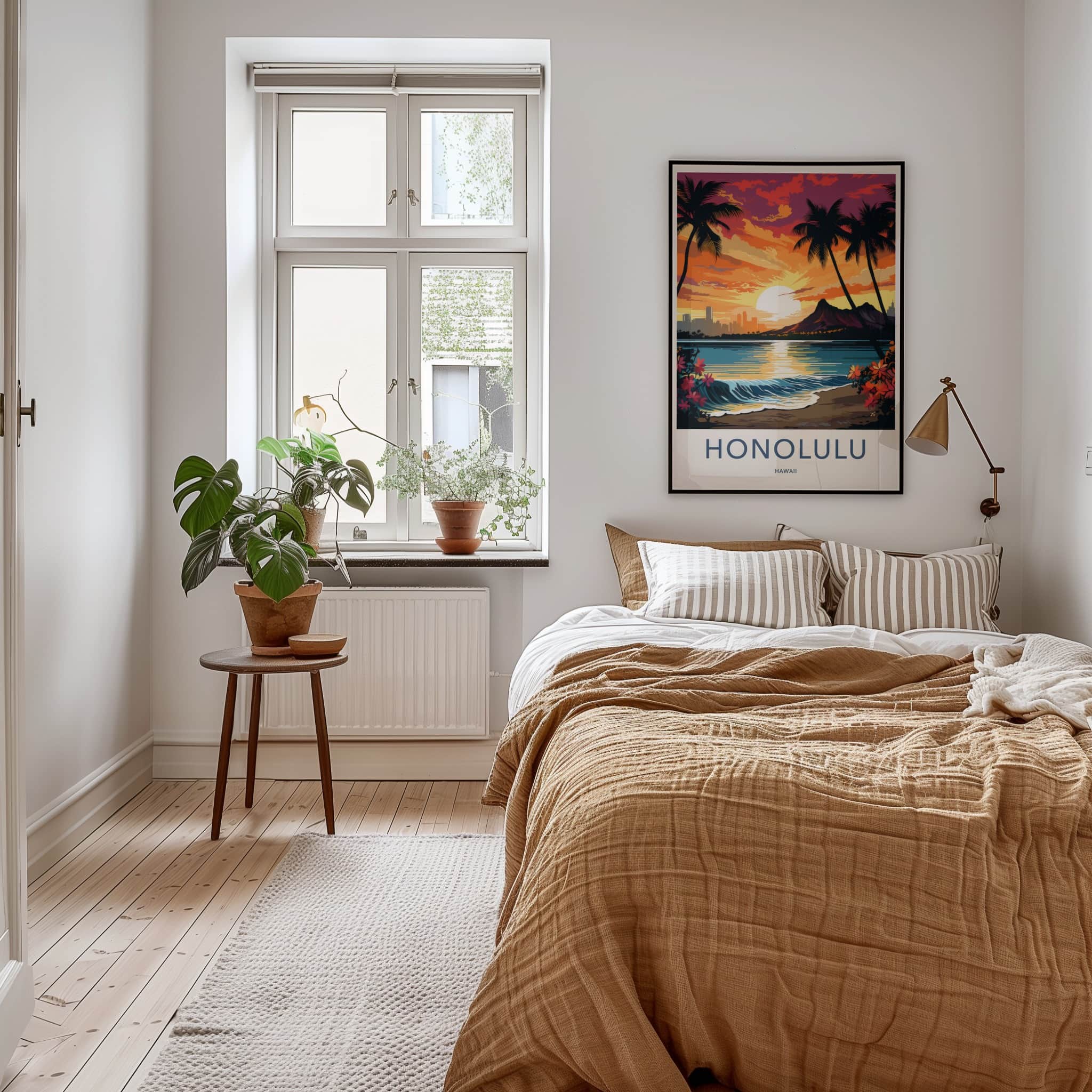 Honolulu Poster - Hawaii Art Print - Waikiki Beach Sunset Wall Decor