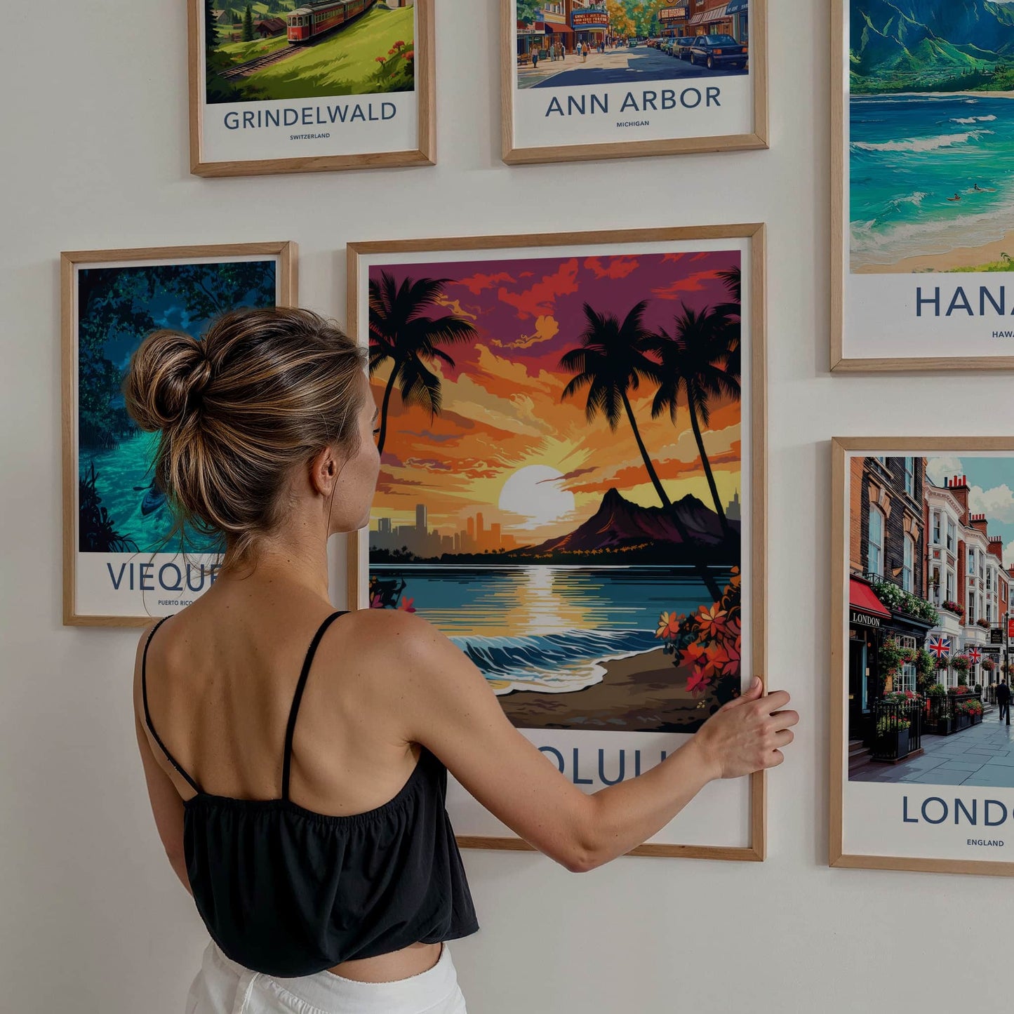 Honolulu Poster - Hawaii Art Print - Waikiki Beach Sunset Wall Decor